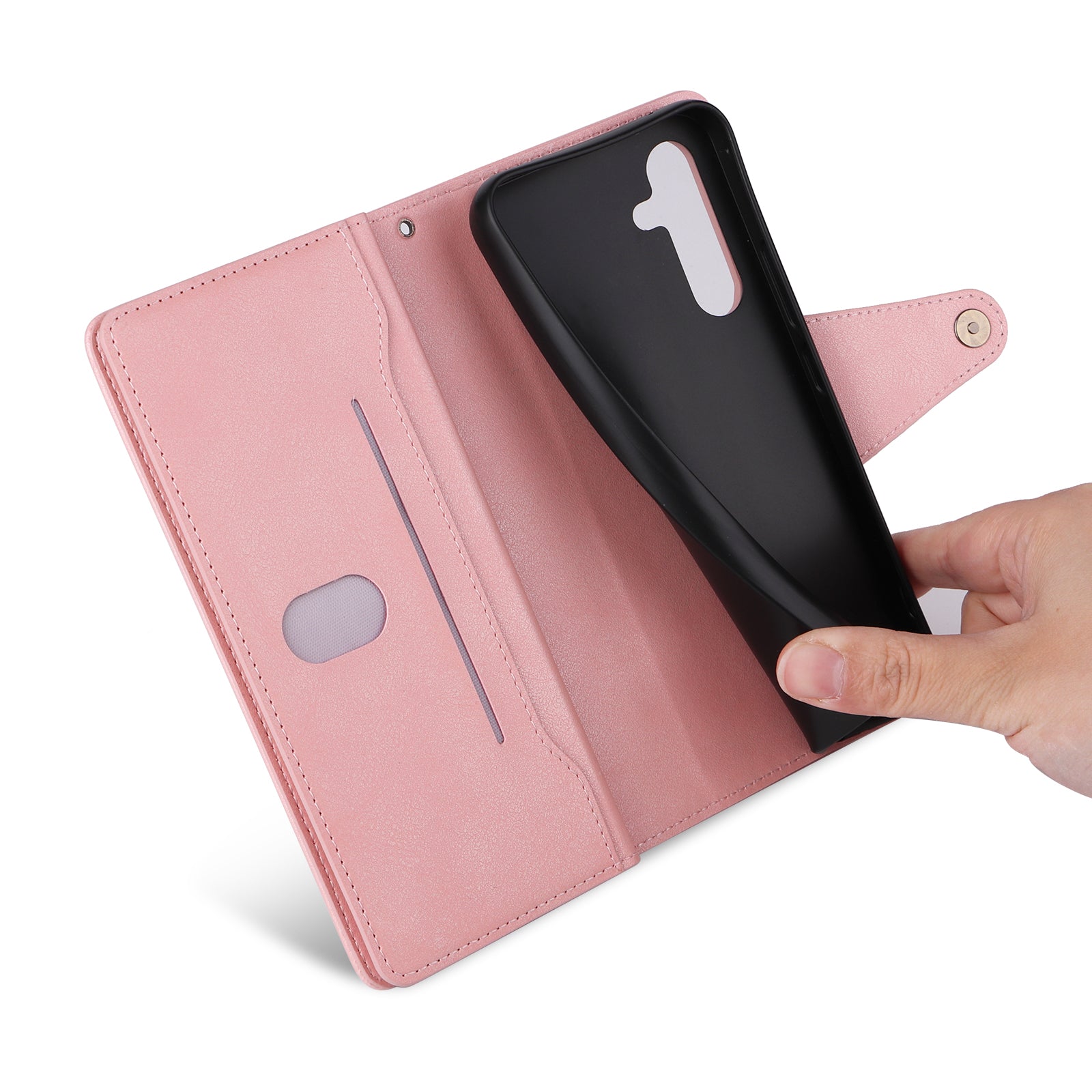 For Samsung Galaxy A24 4G (162.1 x 77.6 x 8.3mm) Case Shockproof Leather Wallet Phone Cover with Rivet Decor