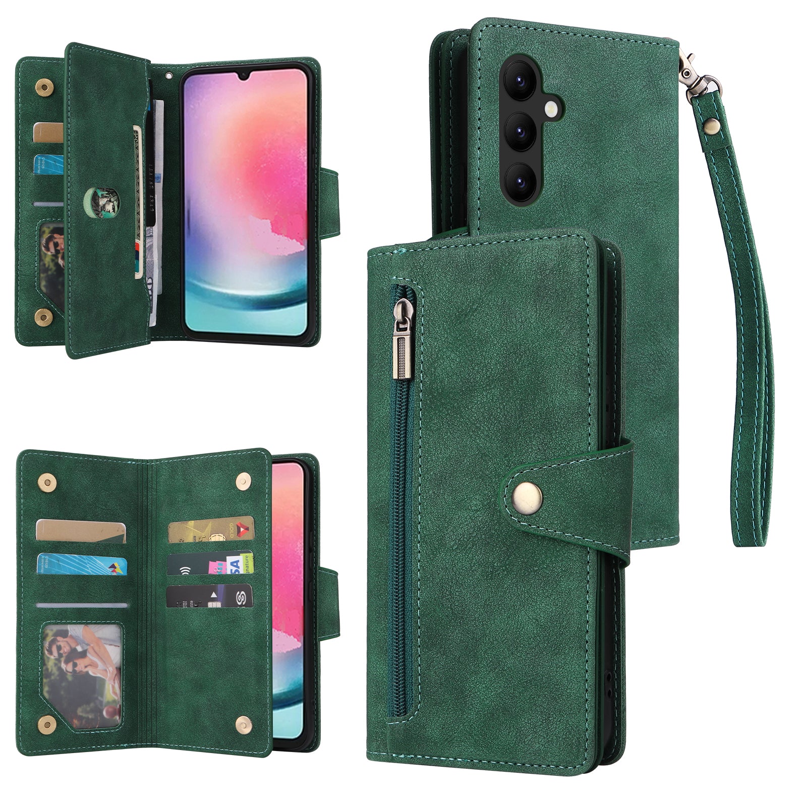 For Samsung Galaxy A24 4G (162.1 x 77.6 x 8.3mm) Case Shockproof Leather Wallet Phone Cover with Rivet Decor