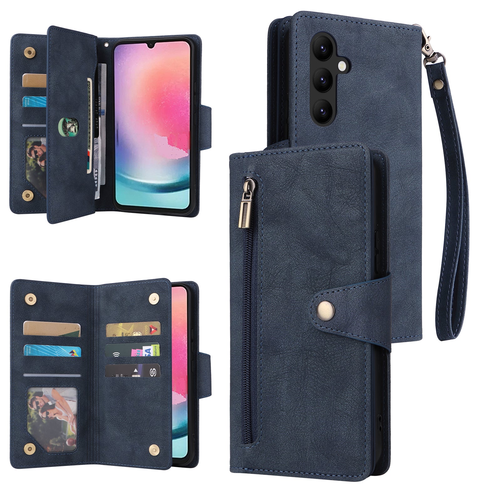 For Samsung Galaxy A24 4G (162.1 x 77.6 x 8.3mm) Case Shockproof Leather Wallet Phone Cover with Rivet Decor