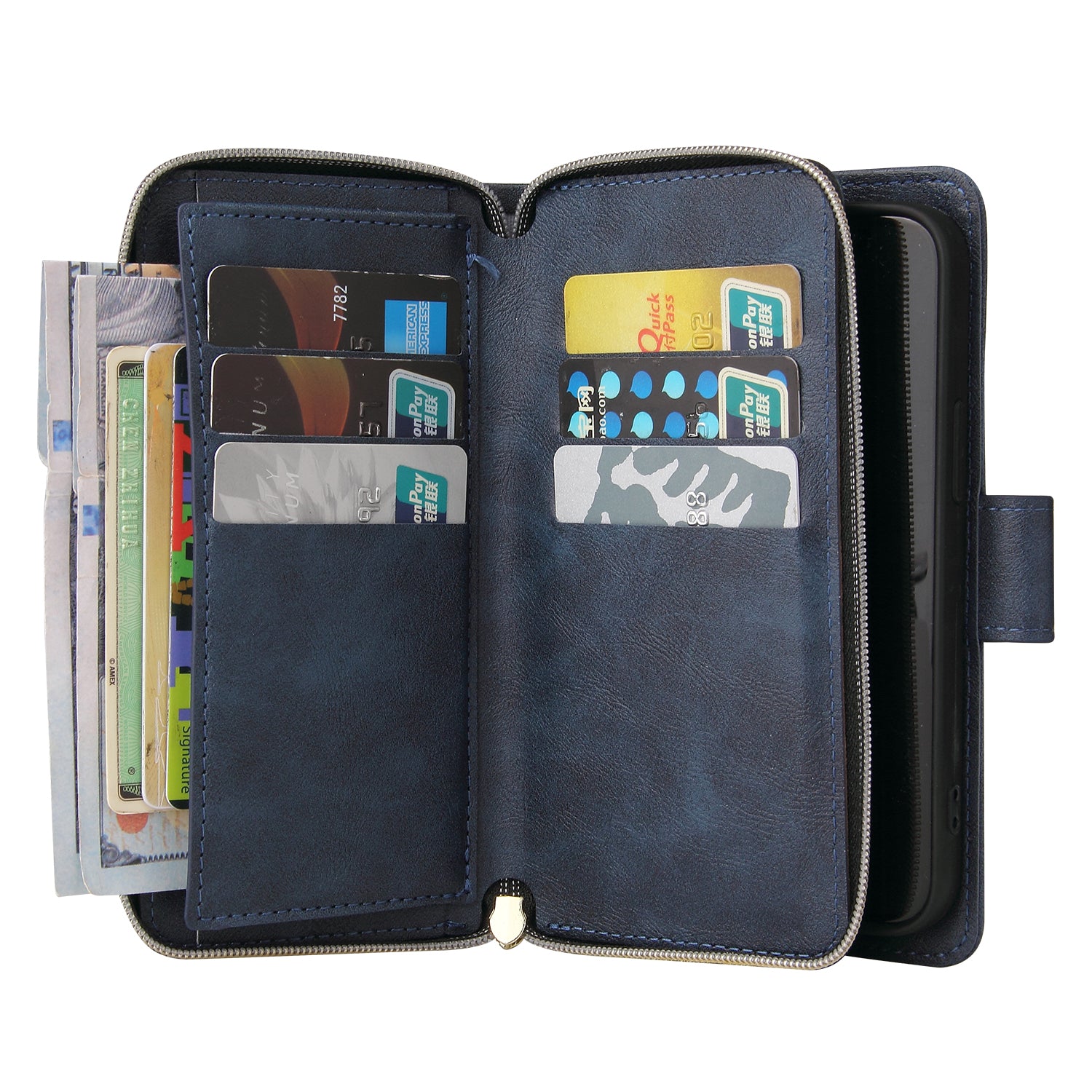 For iPhone 13 mini Leather Case Wallet Zippered Stand Phone Cover
