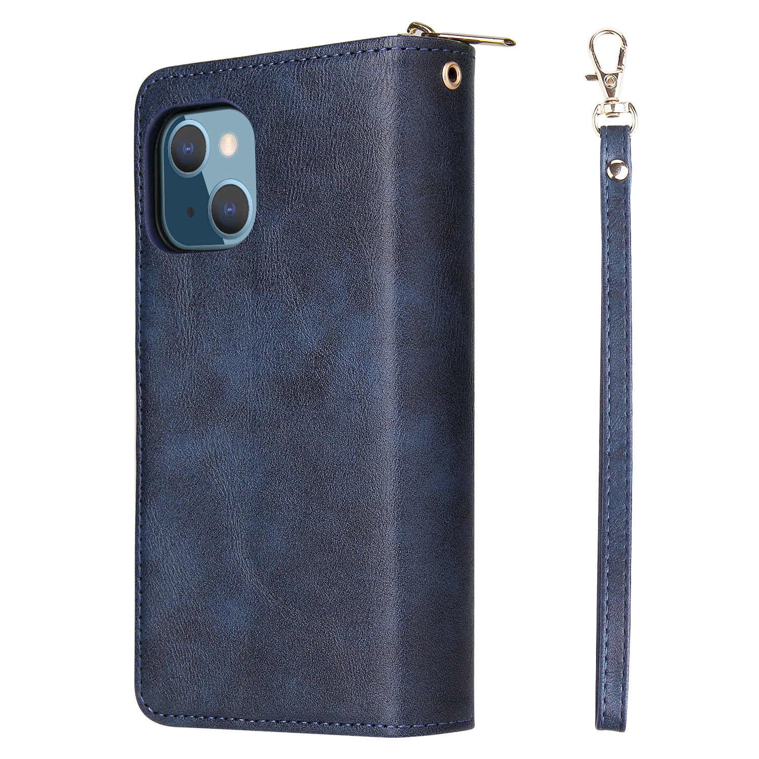 For iPhone 13 mini Leather Case Wallet Zippered Stand Phone Cover