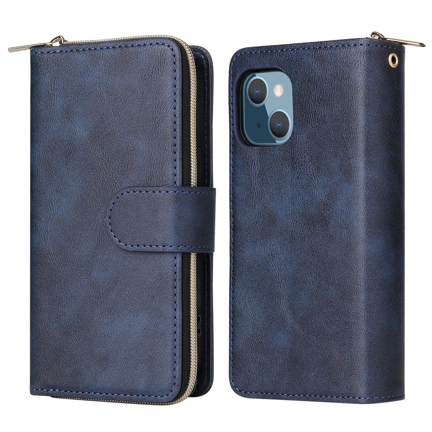 For iPhone 13 Case Wallet Zippered Stand Leather Phone Cover