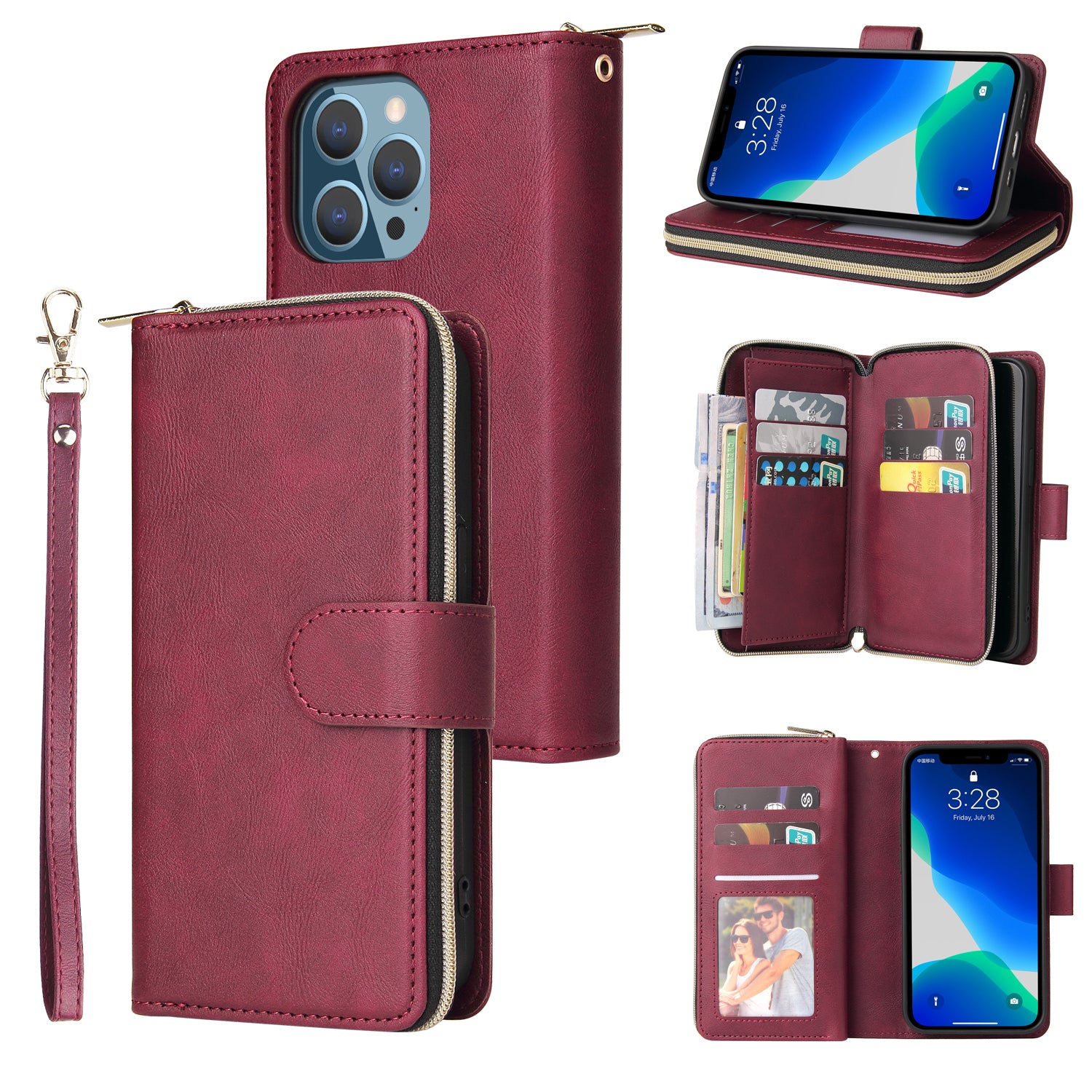 For iPhone 13 Pro Max 6.7 inch Magnetic Case Anti-scratch Card Slots Stand Phone Cover