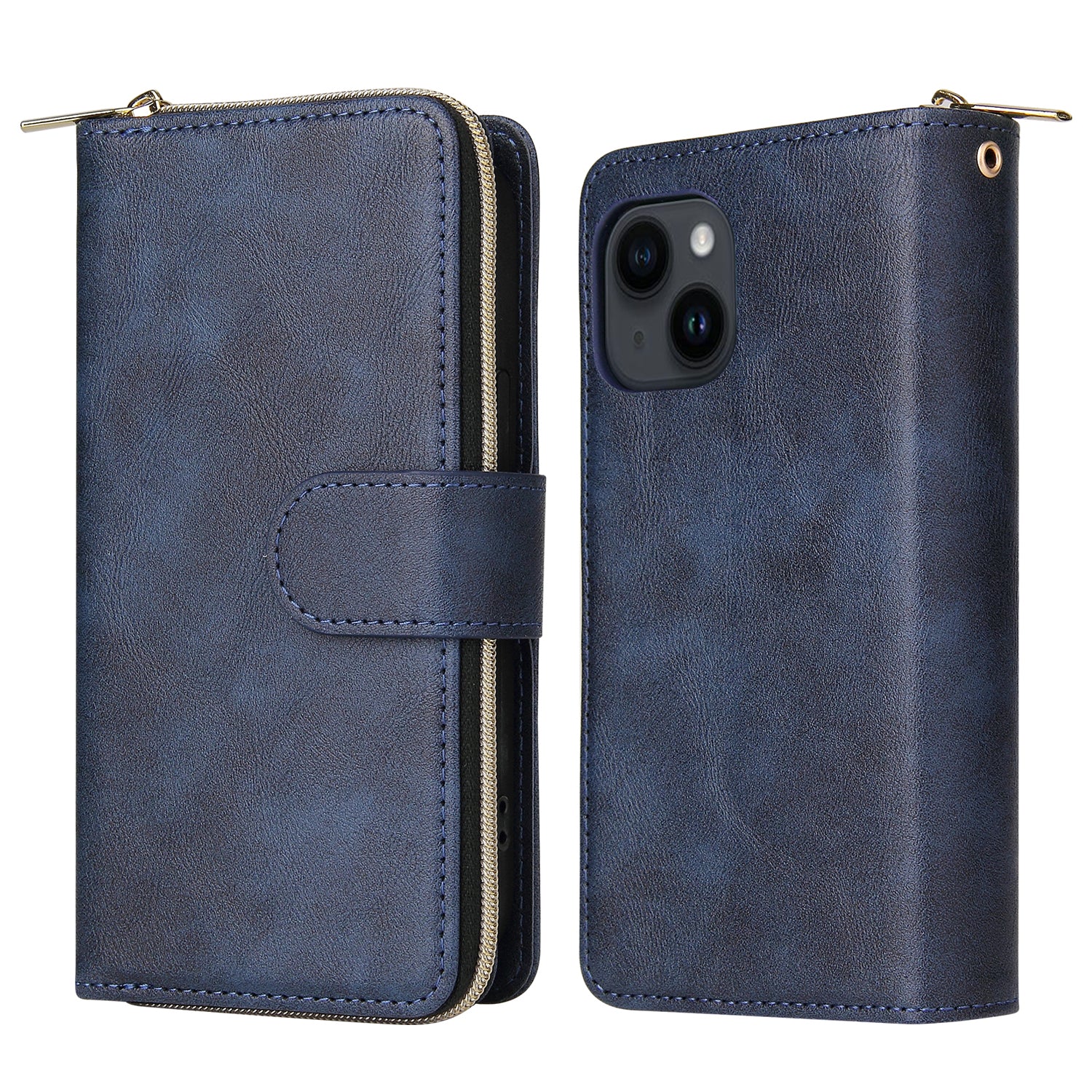 For iPhone 14 Leather Case Card Slots Zipper Wallet Mobile Phone Cover