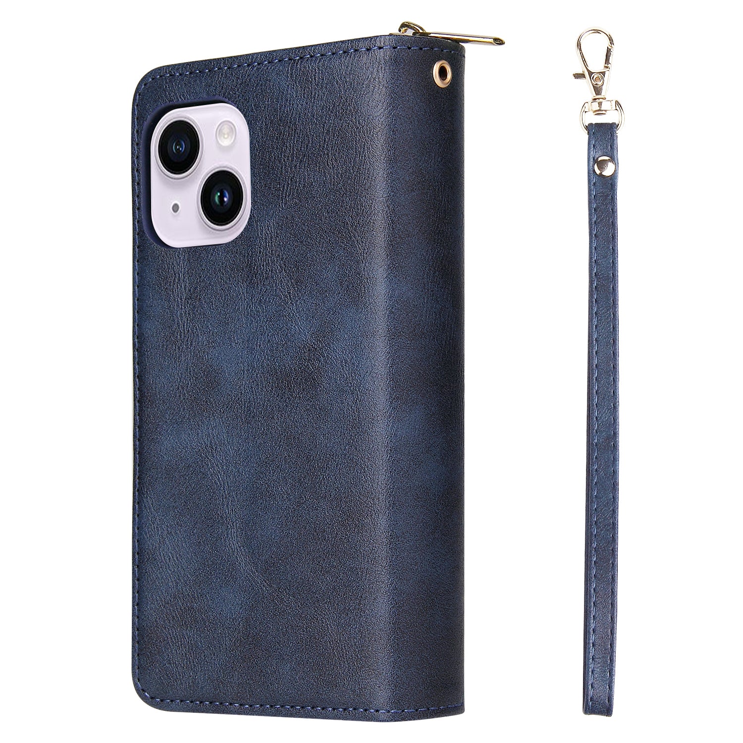 For iPhone 14 Plus Case Zipper Pocket TPU+PU Leather Phone Stand Cover