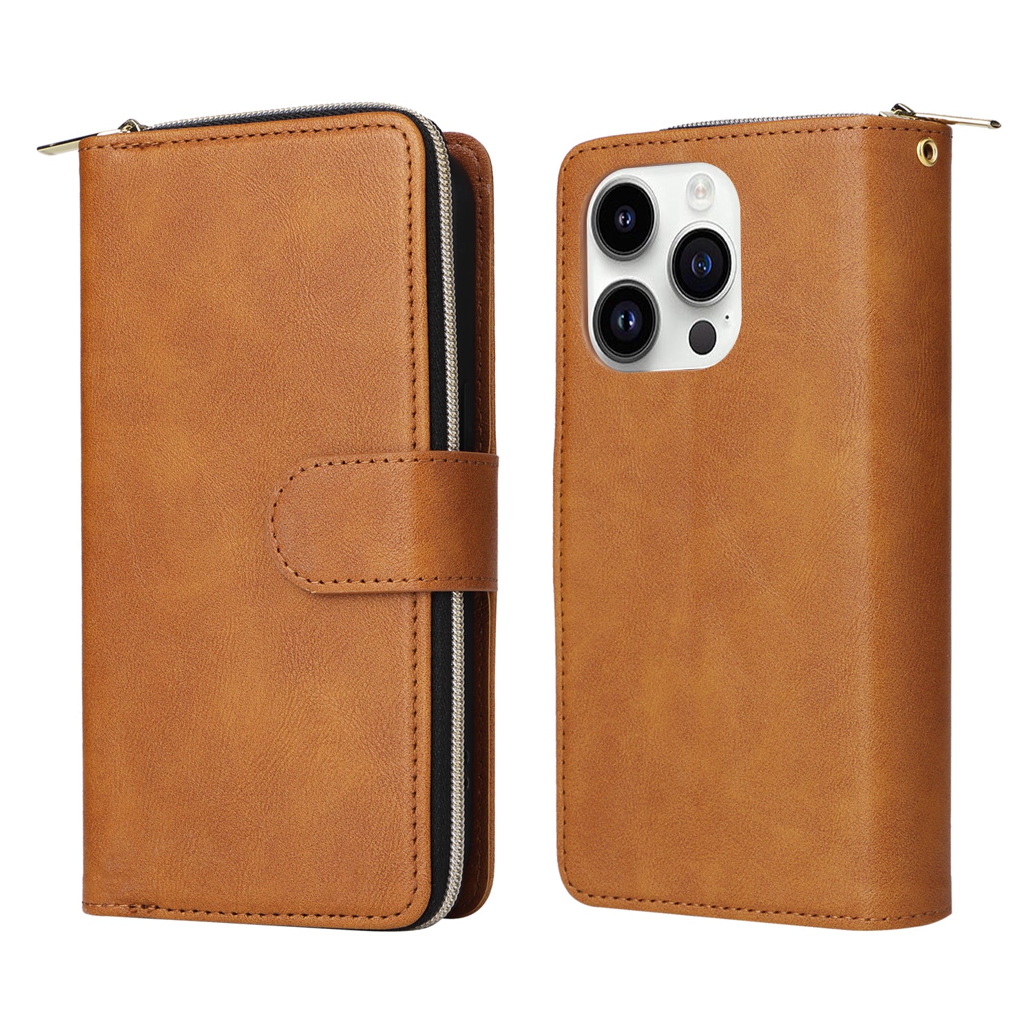 For iPhone 14 Pro Case Zipper Pocket TPU+PU Leather Flip Stand Phone Shell