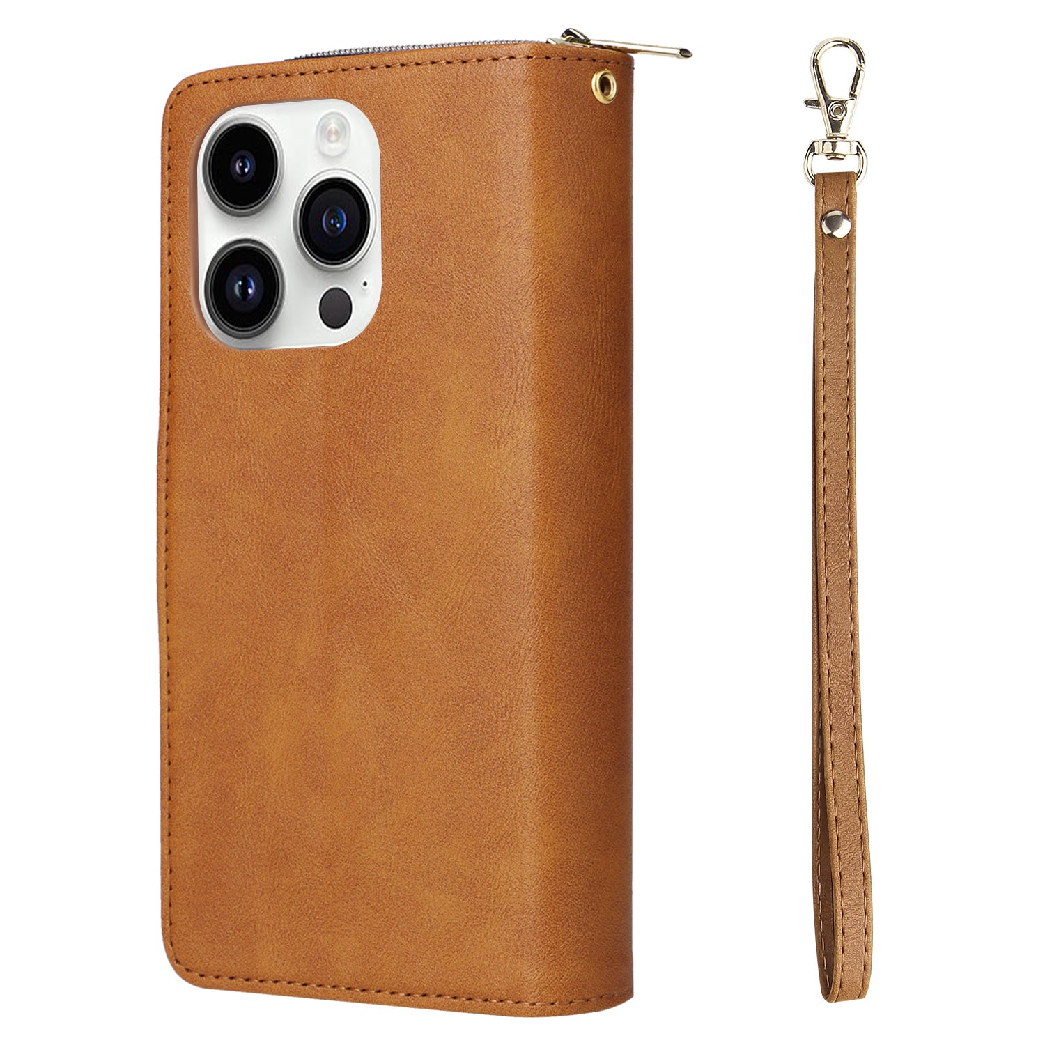 For iPhone 14 Pro Case Zipper Pocket TPU+PU Leather Flip Stand Phone Shell