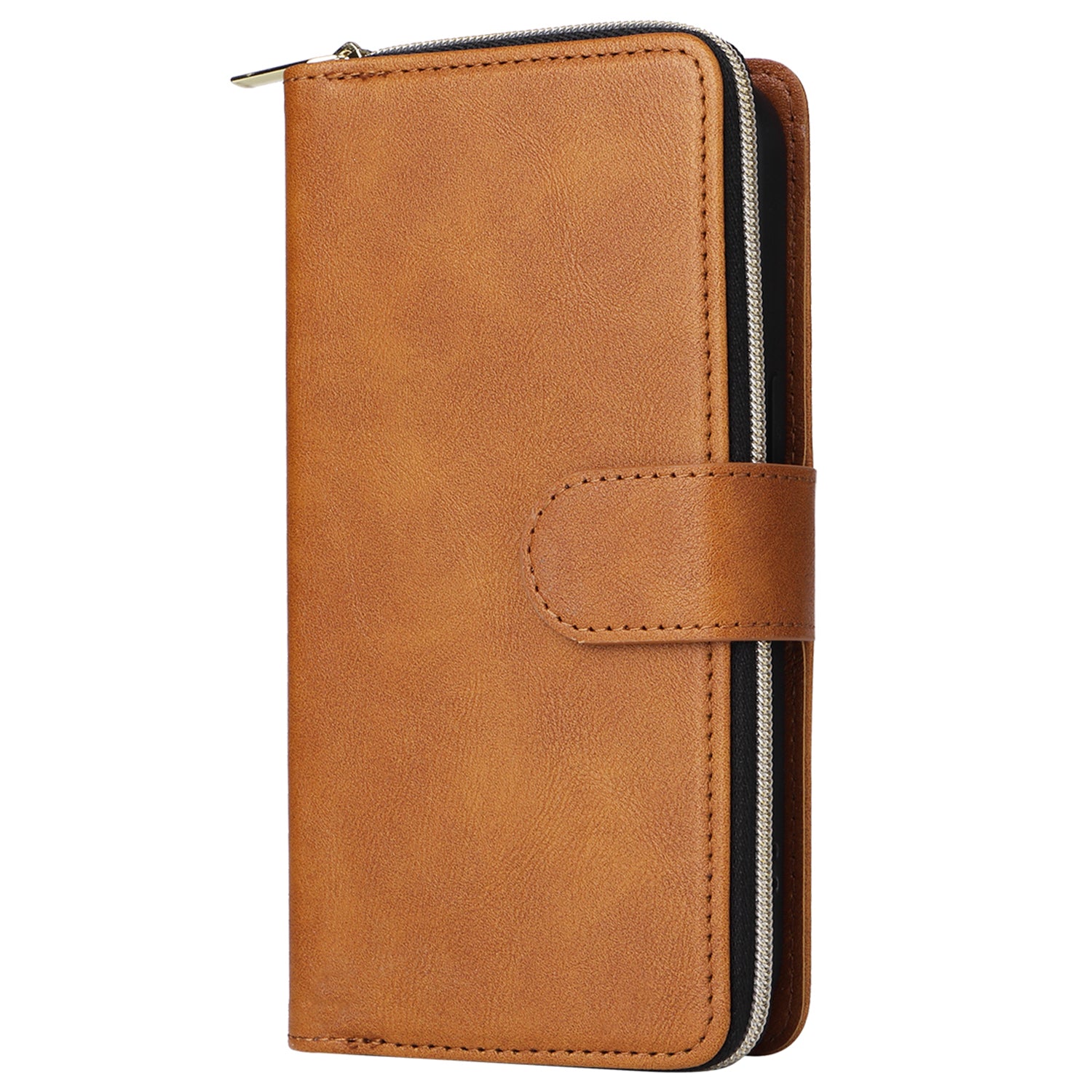 For iPhone 14 Pro Max Cover Zipper Pocket 9 Card Slots Phone Wallet Case with Wrist Strap