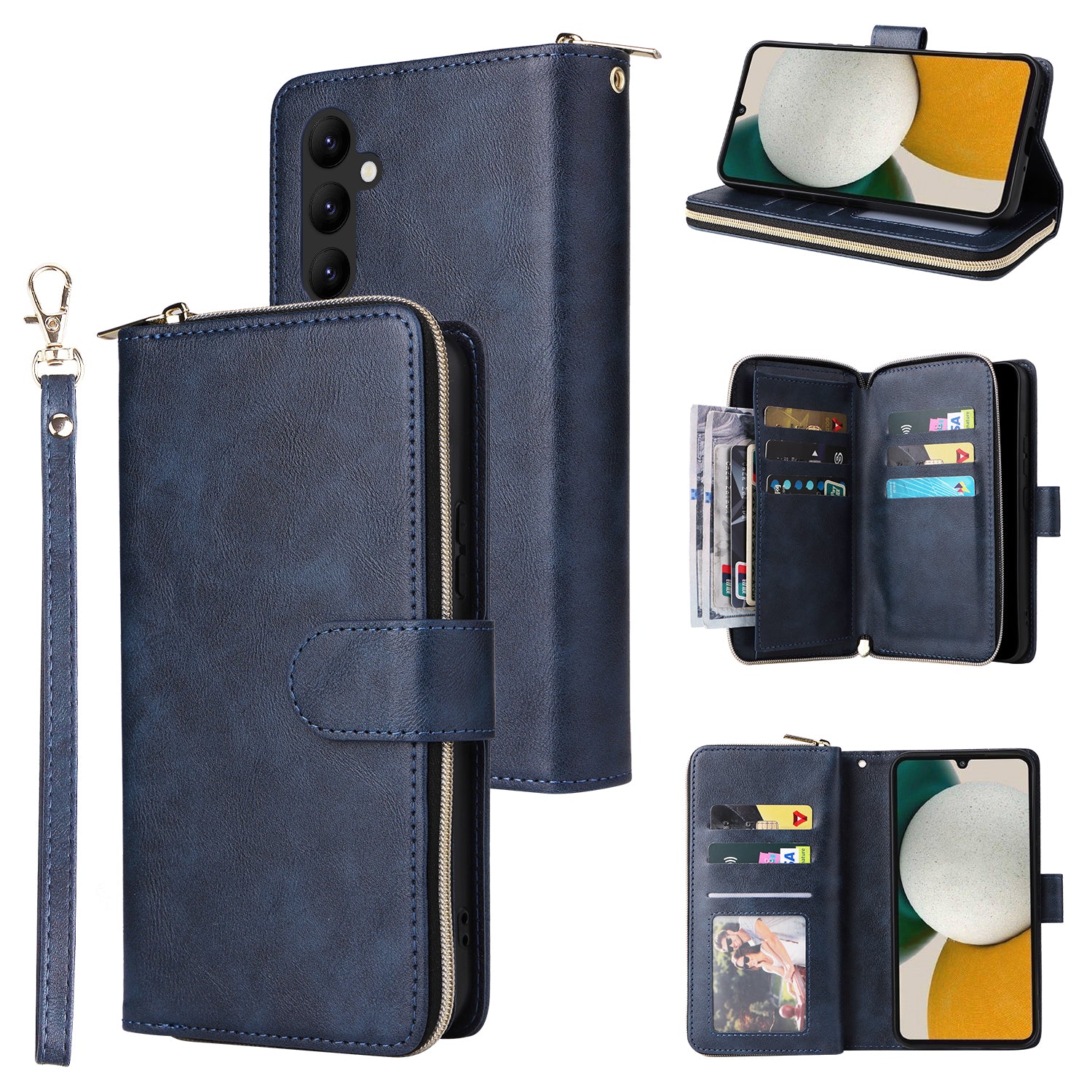 For Samsung Galaxy A34 5G Case with Hand Strap 9 Card Slots PU Leather Phone Cover