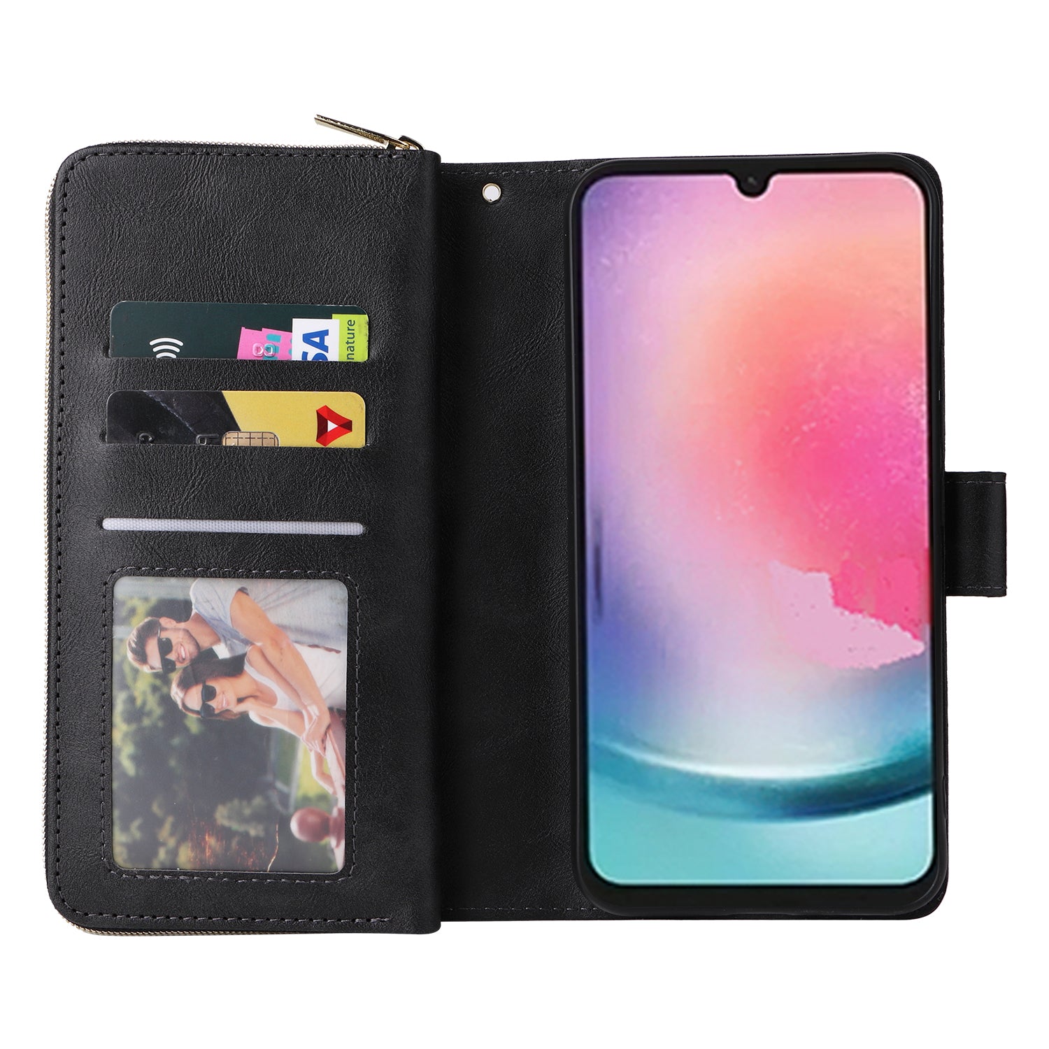 For Samsung Galaxy A24 4G (162.1 x 77.6 x 8.3mm) Leather Case Wallet Zippered Stand Phone Cover
