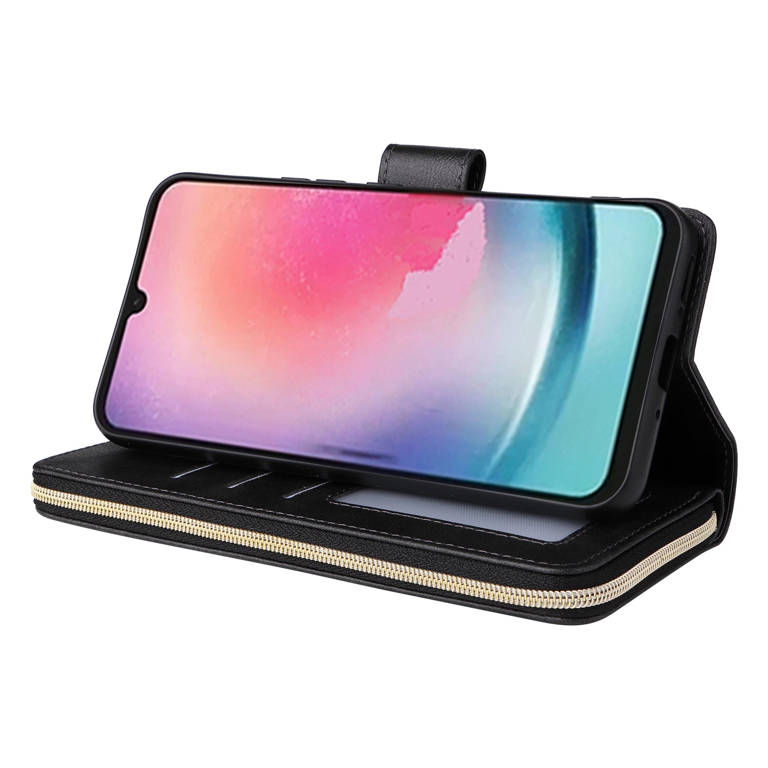 For Samsung Galaxy A24 4G (162.1 x 77.6 x 8.3mm) Leather Case Wallet Zippered Stand Phone Cover