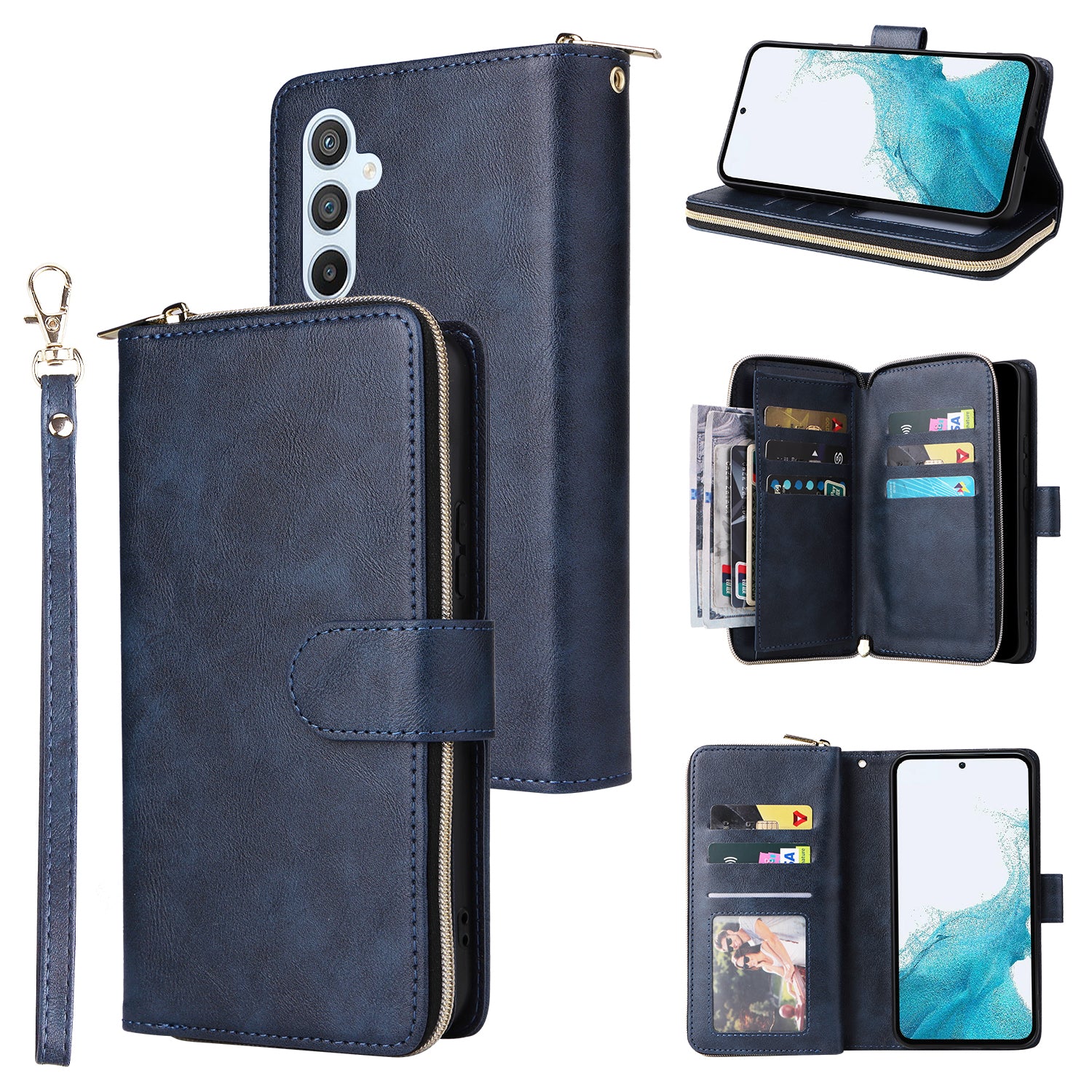 For Samsung Galaxy A54 5G Magnetic Phone Case Zipper Pocket PU Leather Wallet Cover