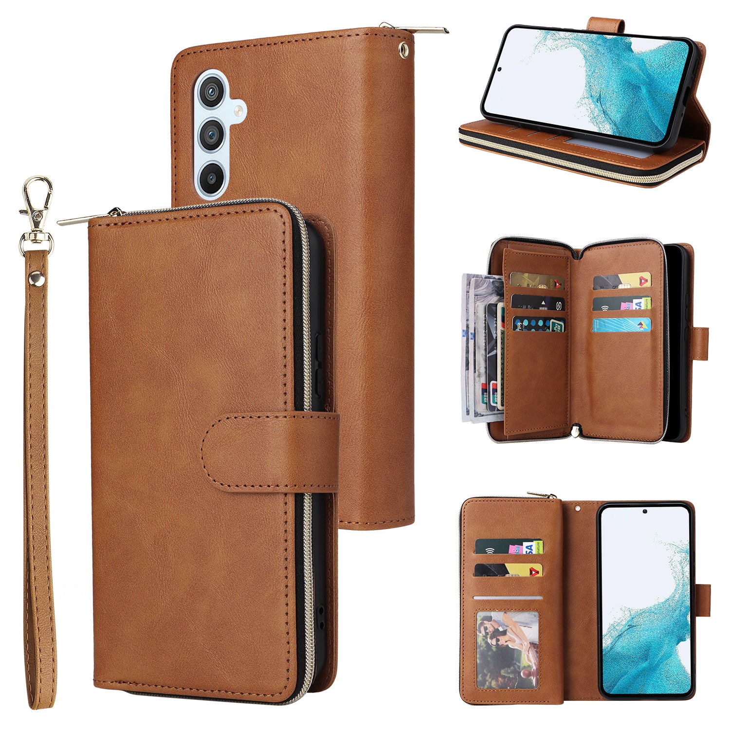 For Samsung Galaxy A54 5G Magnetic Phone Case Zipper Pocket PU Leather Wallet Cover