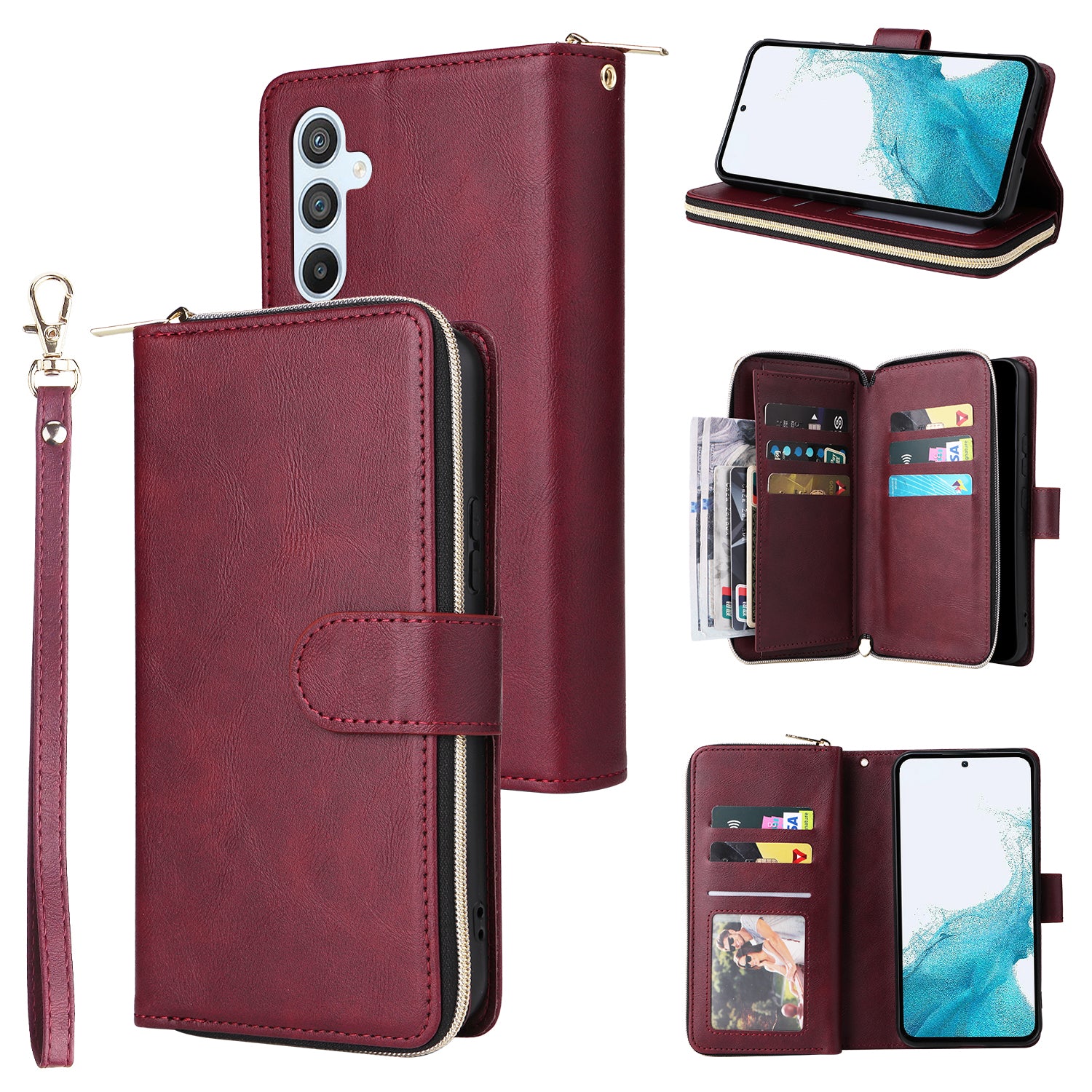 For Samsung Galaxy A54 5G Magnetic Phone Case Zipper Pocket PU Leather Wallet Cover