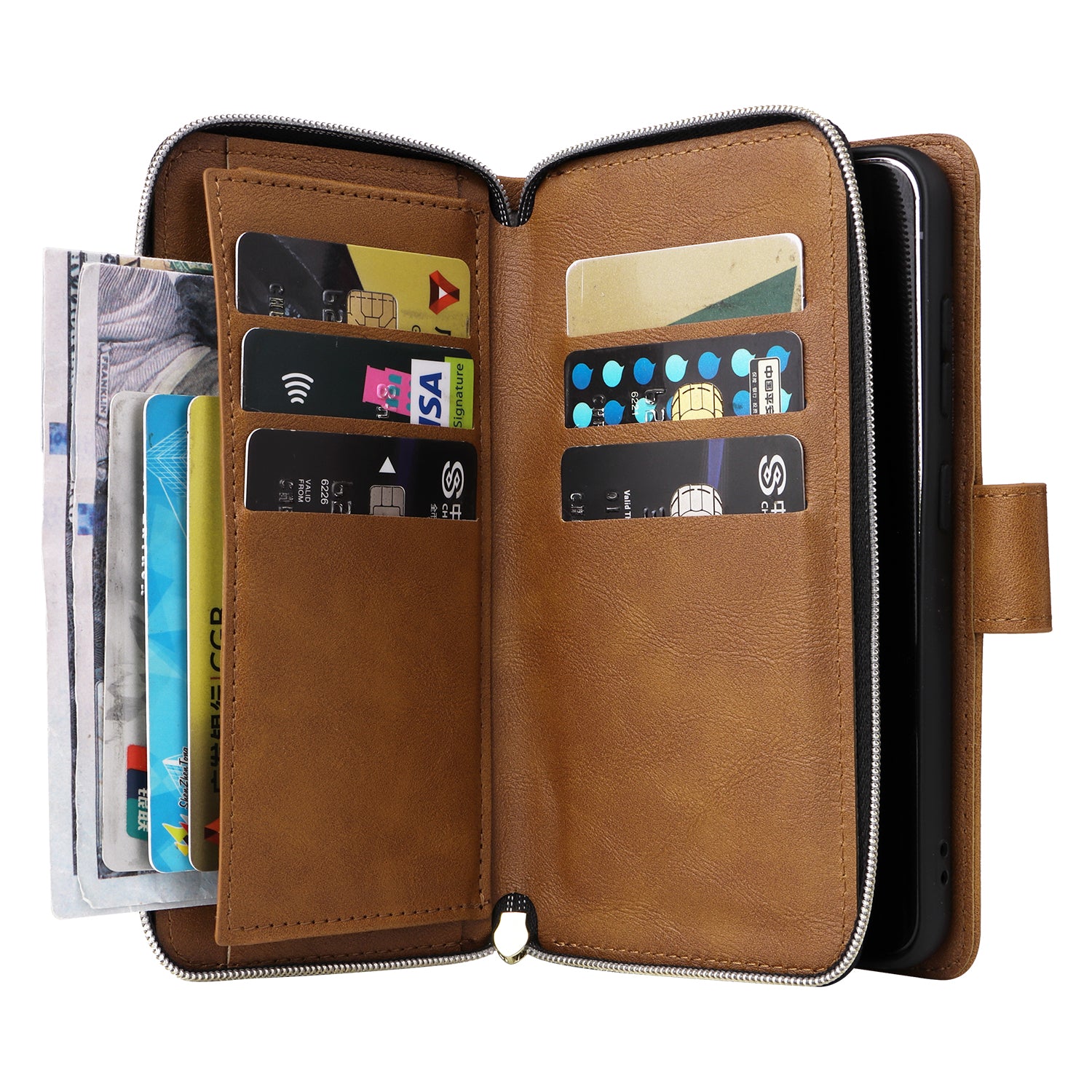 For Samsung Galaxy S23 Case 9 Card Slots PU Leather Mobile Phone Shell with Hand Strap
