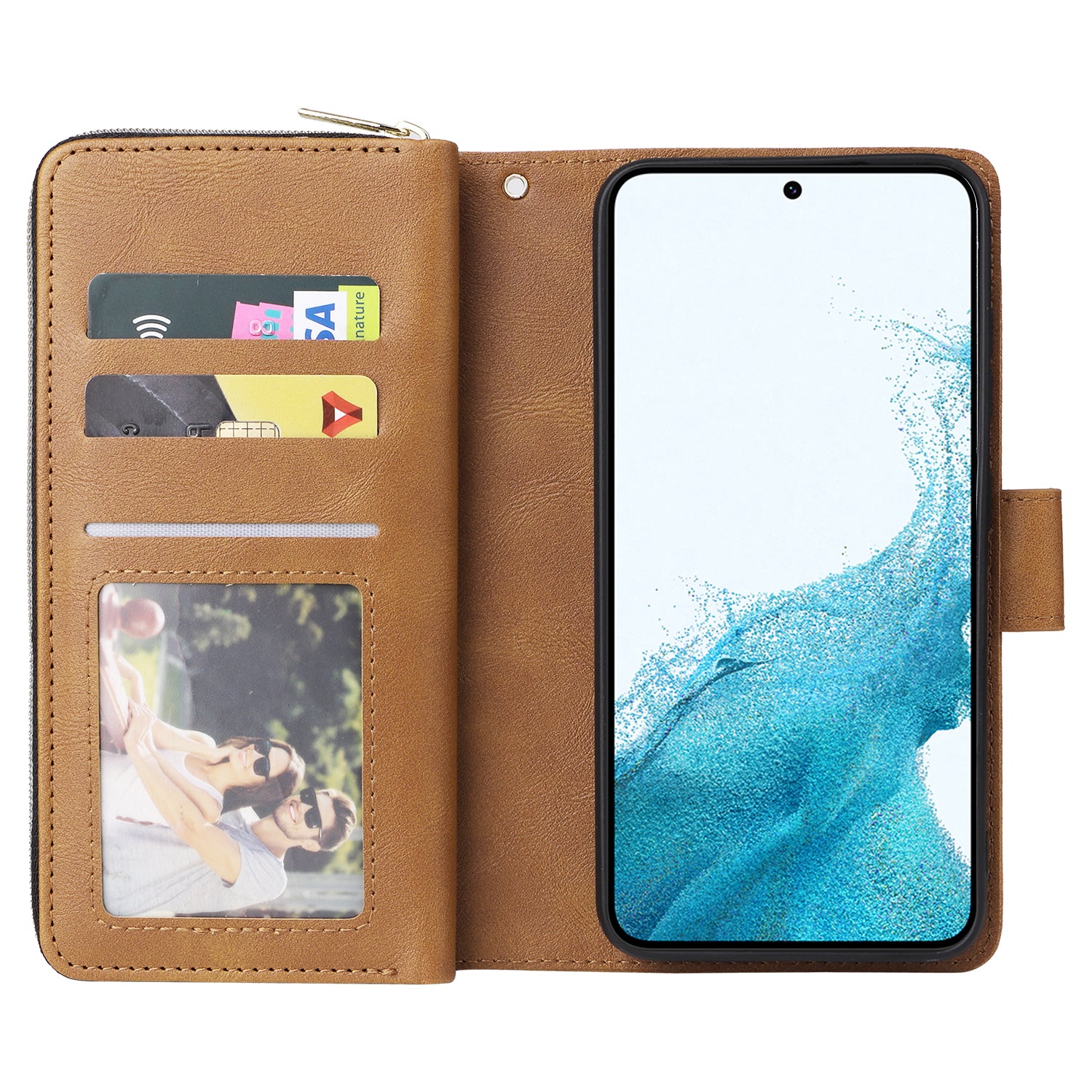 For Samsung Galaxy S23 Case 9 Card Slots PU Leather Mobile Phone Shell with Hand Strap
