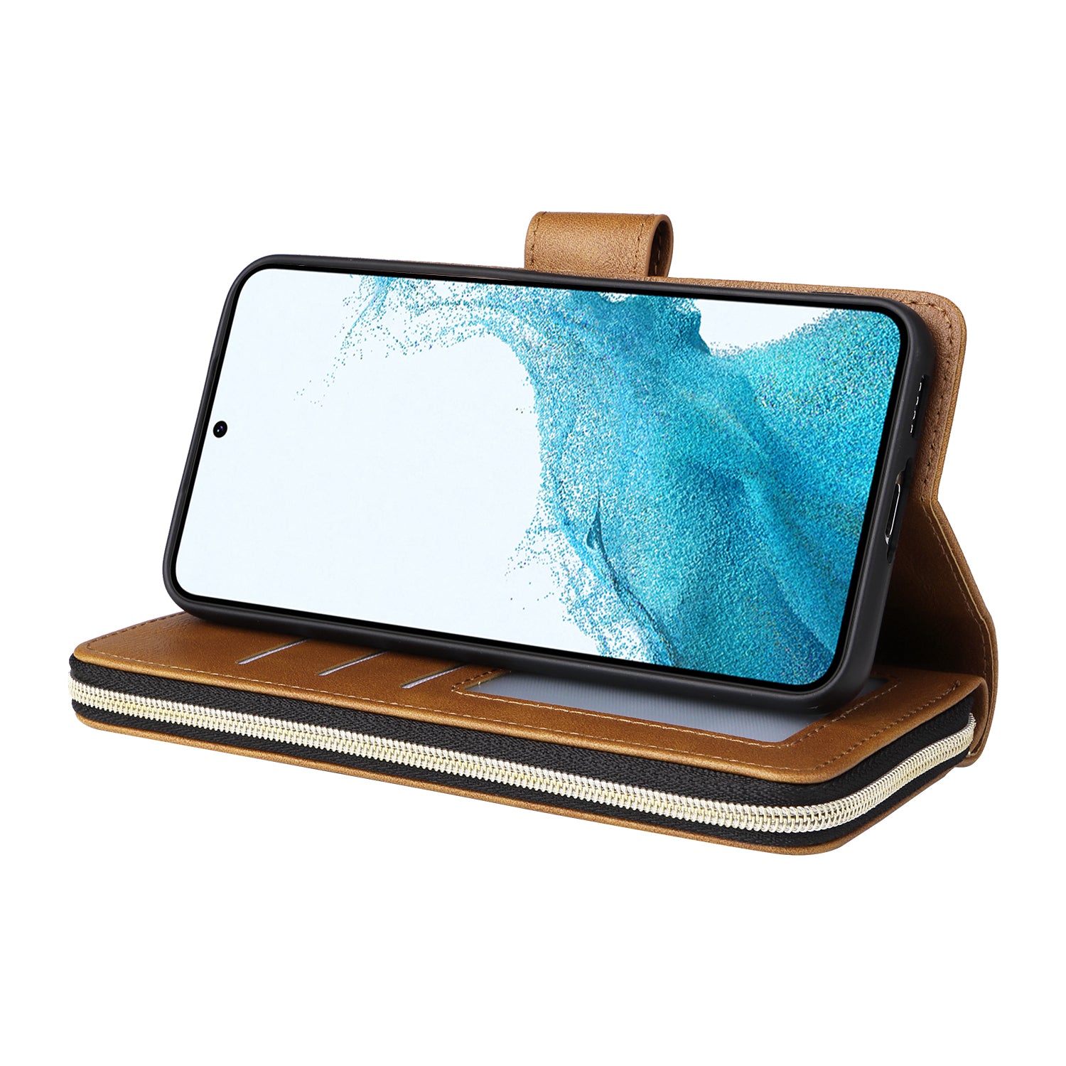 For Samsung Galaxy S23 Case 9 Card Slots PU Leather Mobile Phone Shell with Hand Strap