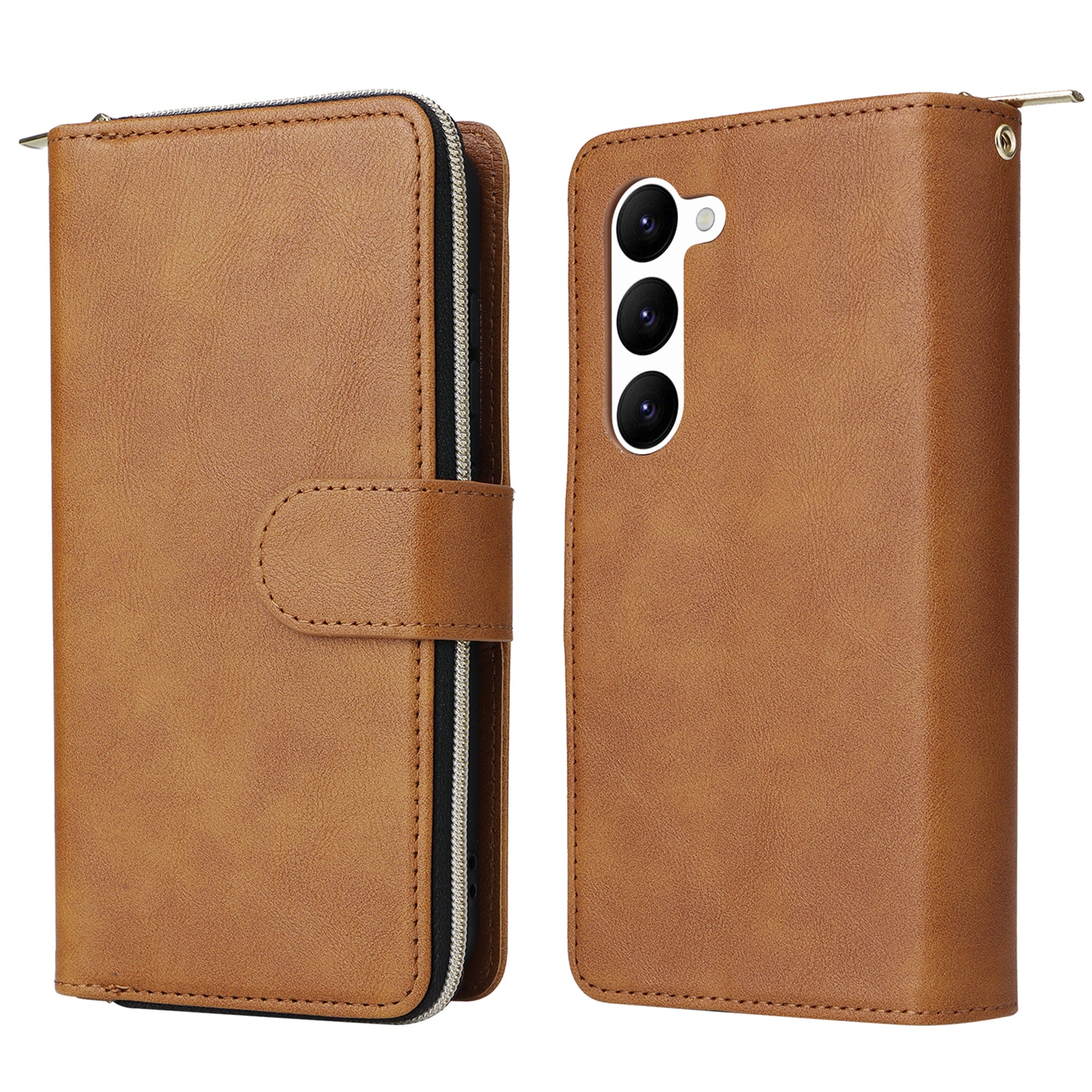 For Samsung Galaxy S23 Case 9 Card Slots PU Leather Mobile Phone Shell with Hand Strap