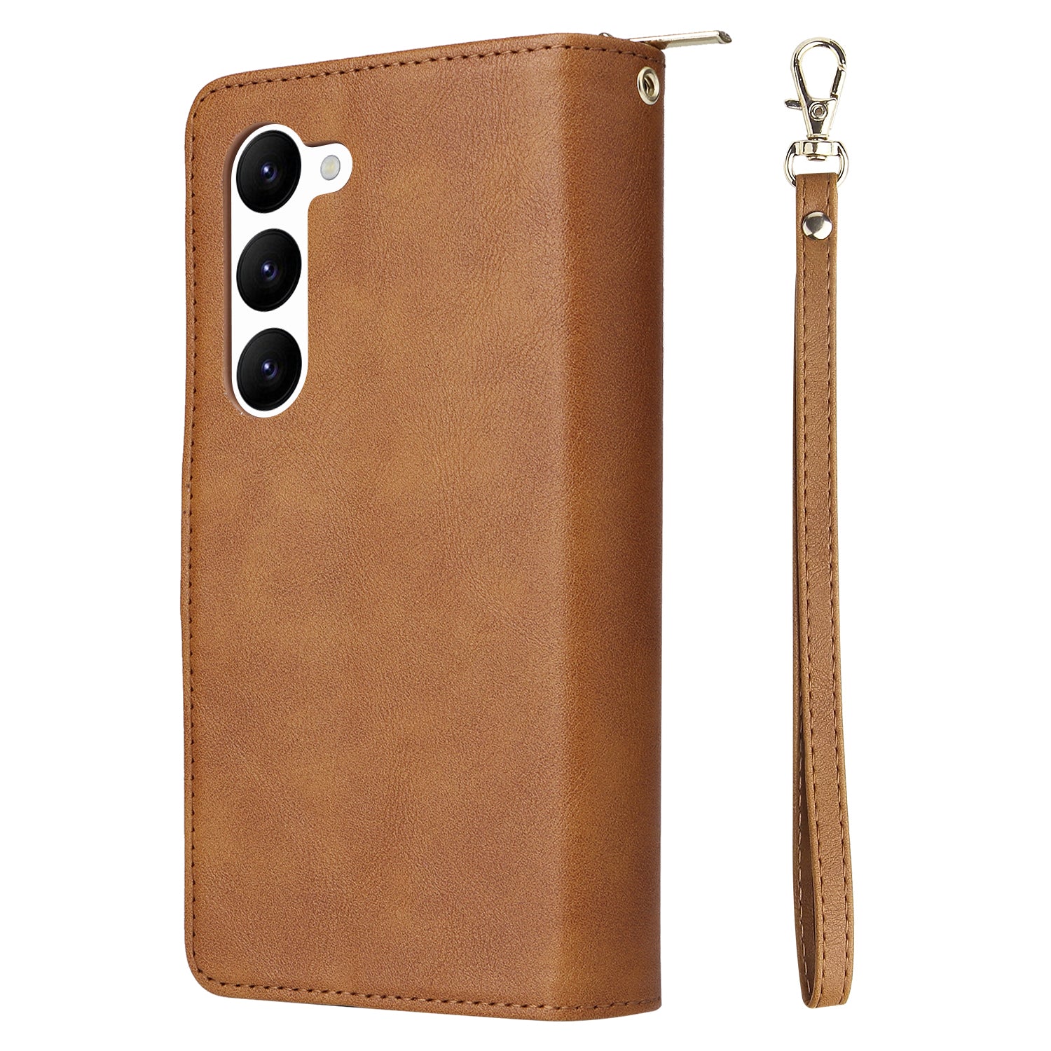 For Samsung Galaxy S23 Case 9 Card Slots PU Leather Mobile Phone Shell with Hand Strap