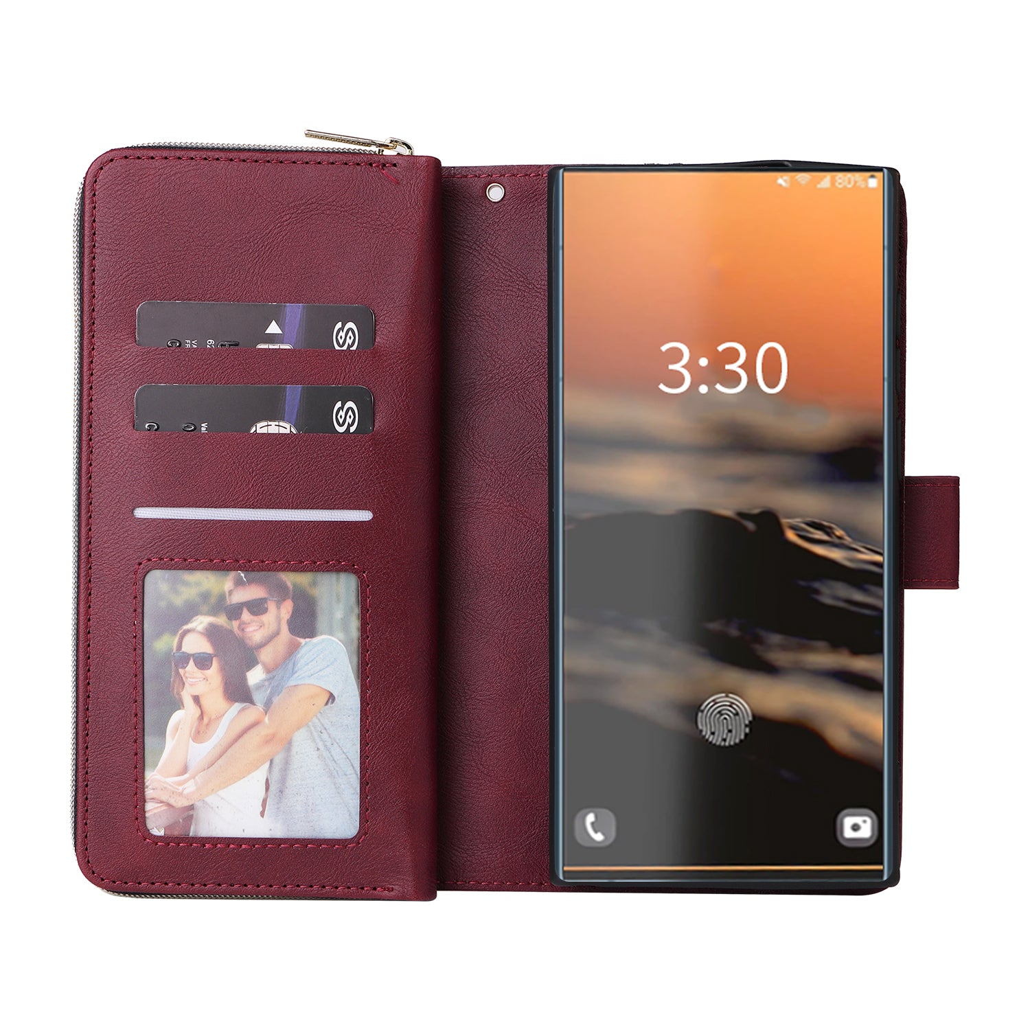 For Samsung Galaxy S23 Ultra Case PU Leather Zipper Pocket Phone Cover with 9 Card Slots