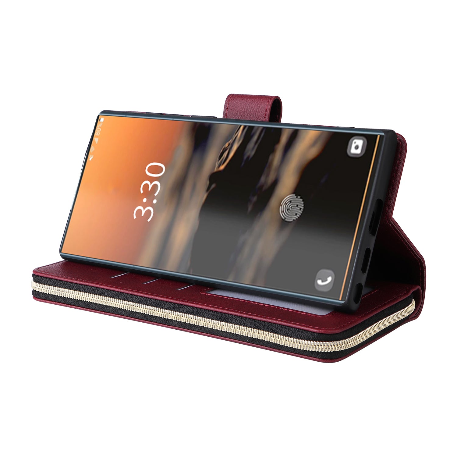 For Samsung Galaxy S23 Ultra Case PU Leather Zipper Pocket Phone Cover with 9 Card Slots