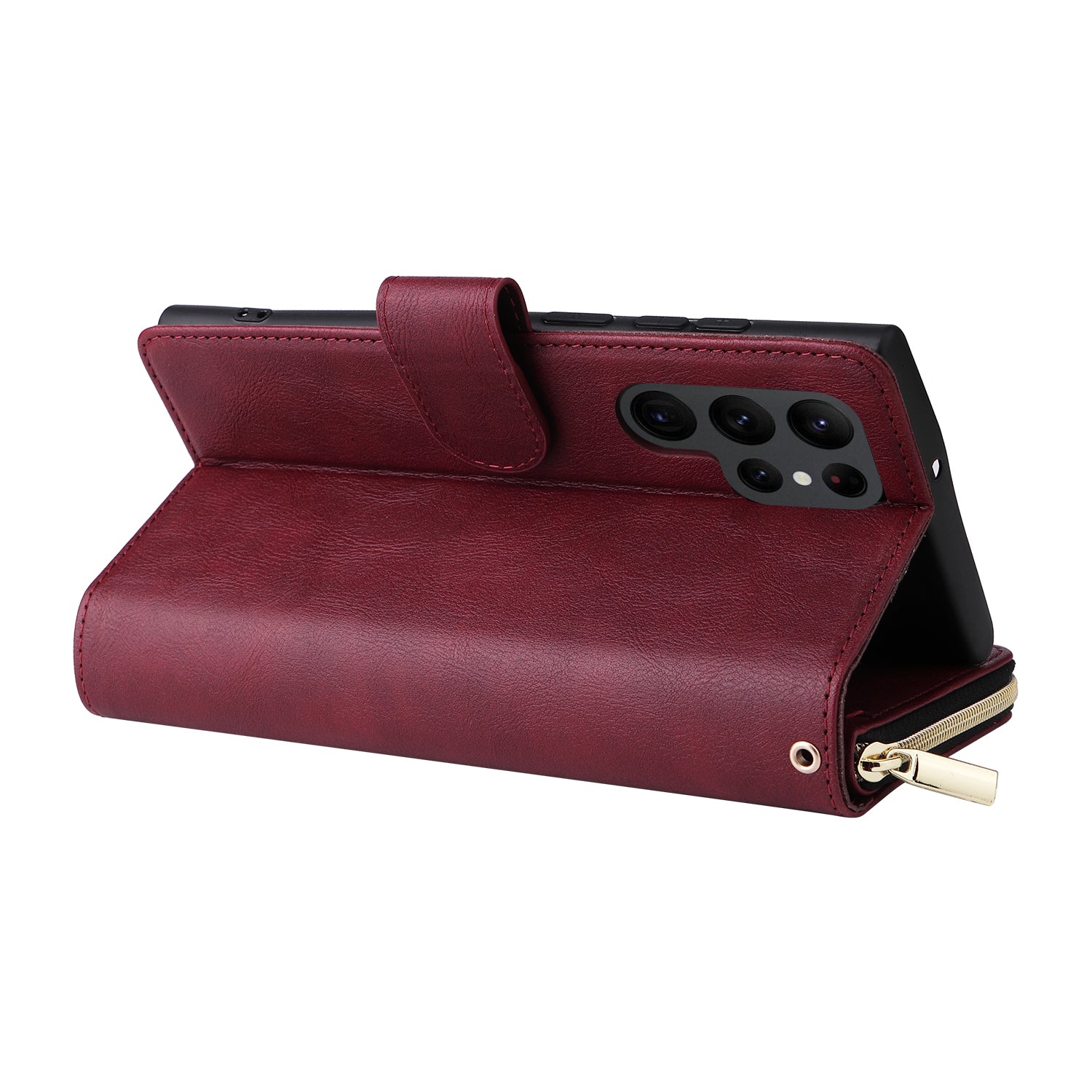 For Samsung Galaxy S23 Ultra Case PU Leather Zipper Pocket Phone Cover with 9 Card Slots