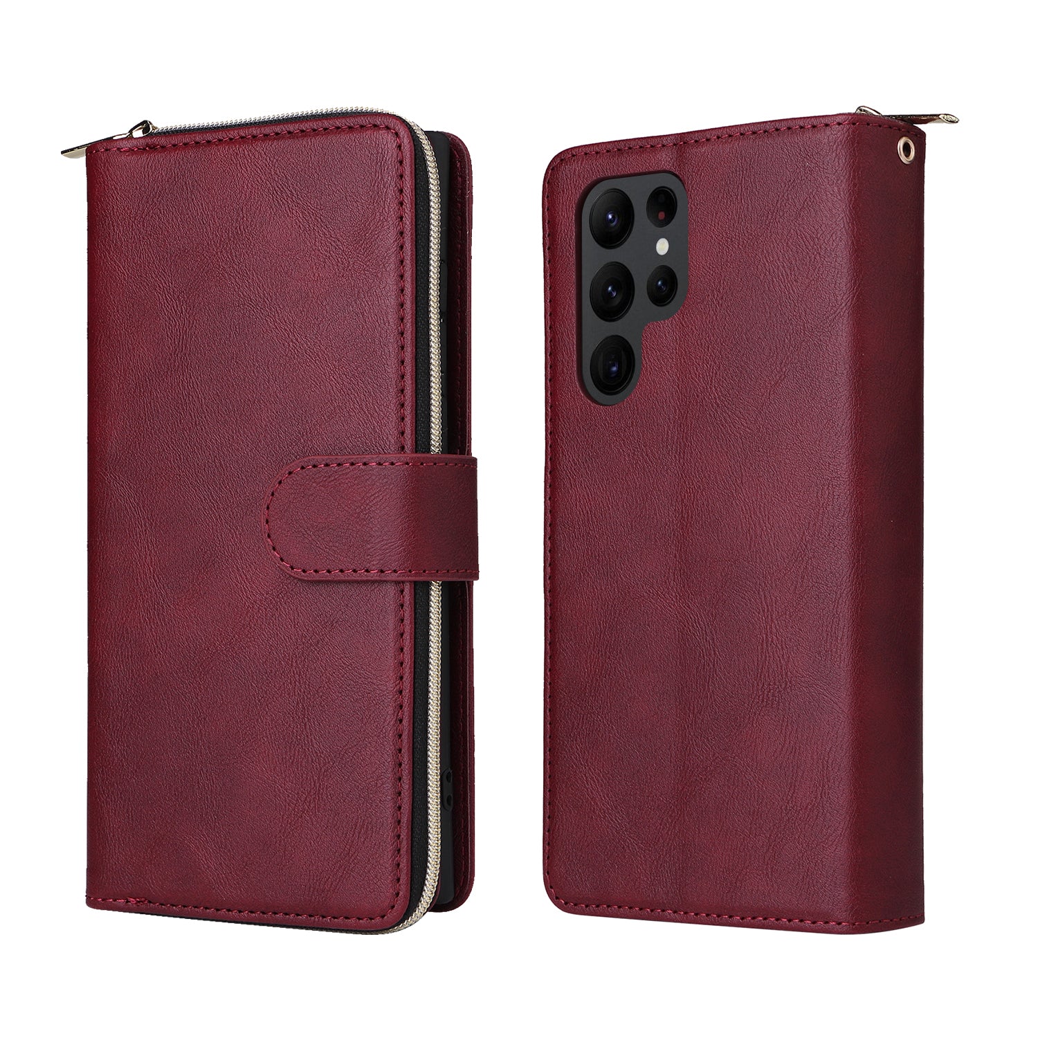 For Samsung Galaxy S23 Ultra Case PU Leather Zipper Pocket Phone Cover with 9 Card Slots