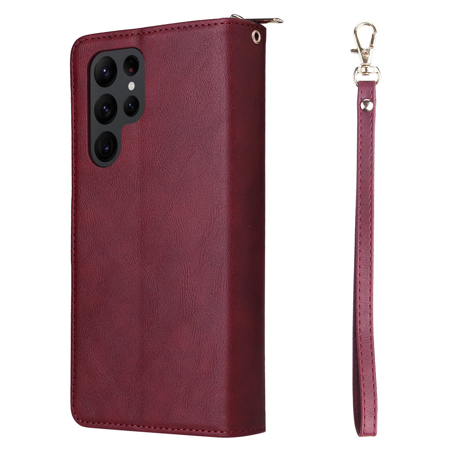 For Samsung Galaxy S23 Ultra Case PU Leather Zipper Pocket Phone Cover with 9 Card Slots