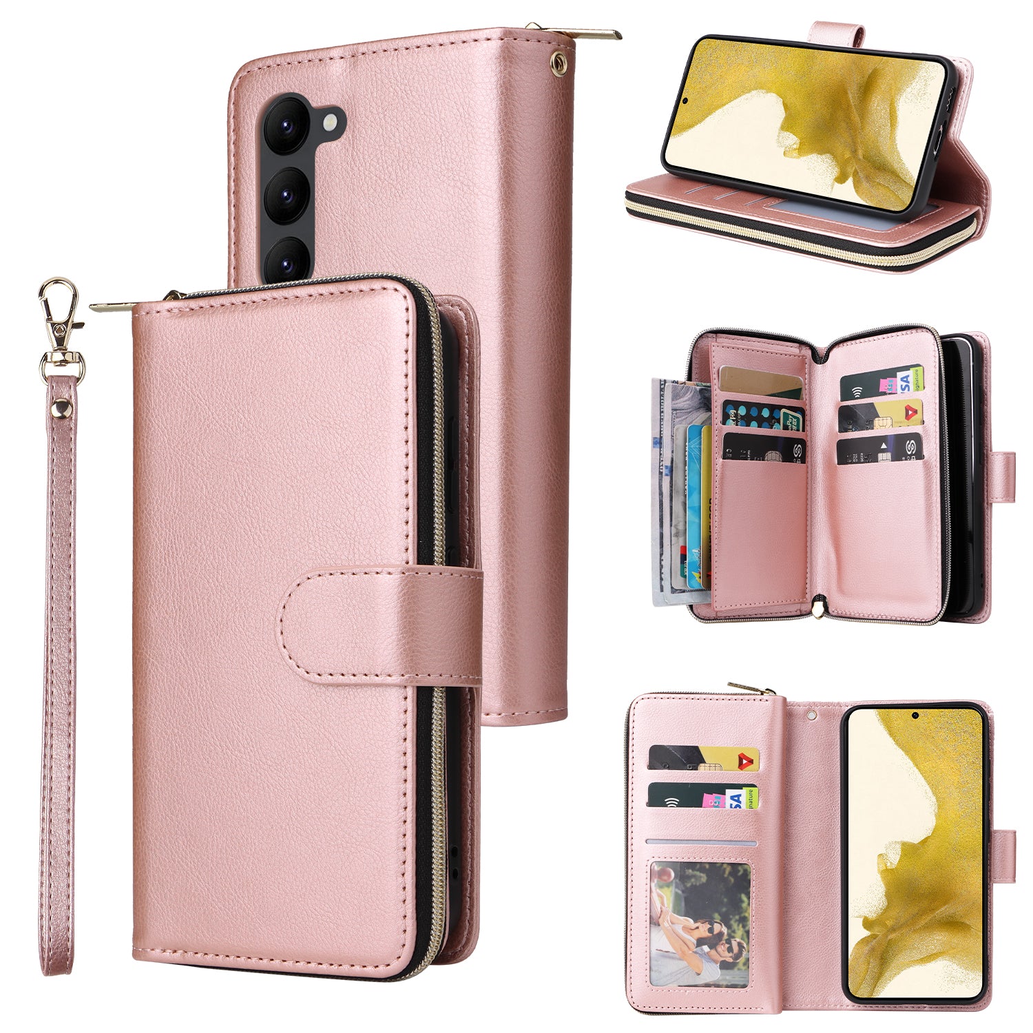 For Samsung Galaxy S23+ Case Zipper Pocket Wallet PU Leather Phone Cover