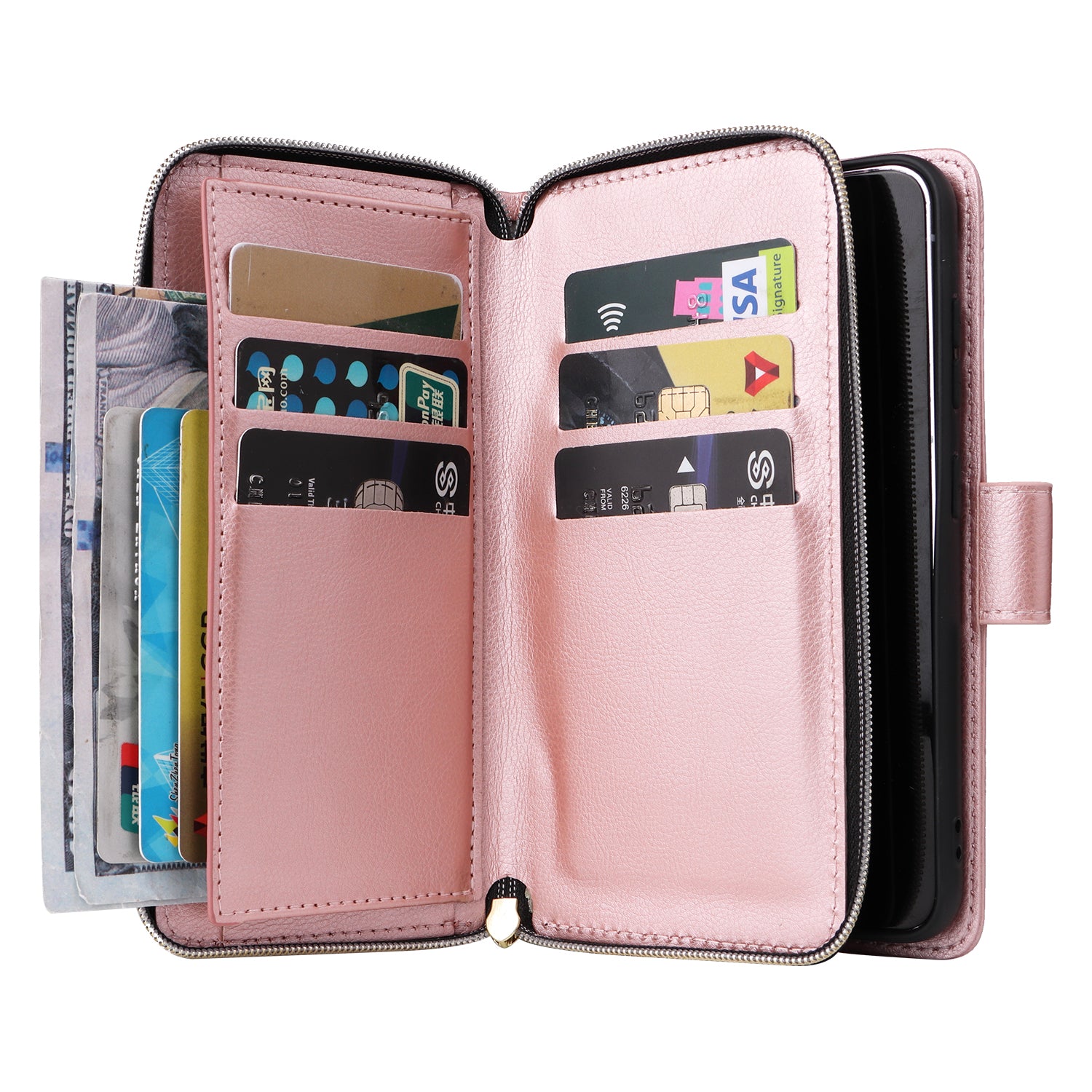 For Samsung Galaxy S23+ Case Zipper Pocket Wallet PU Leather Phone Cover