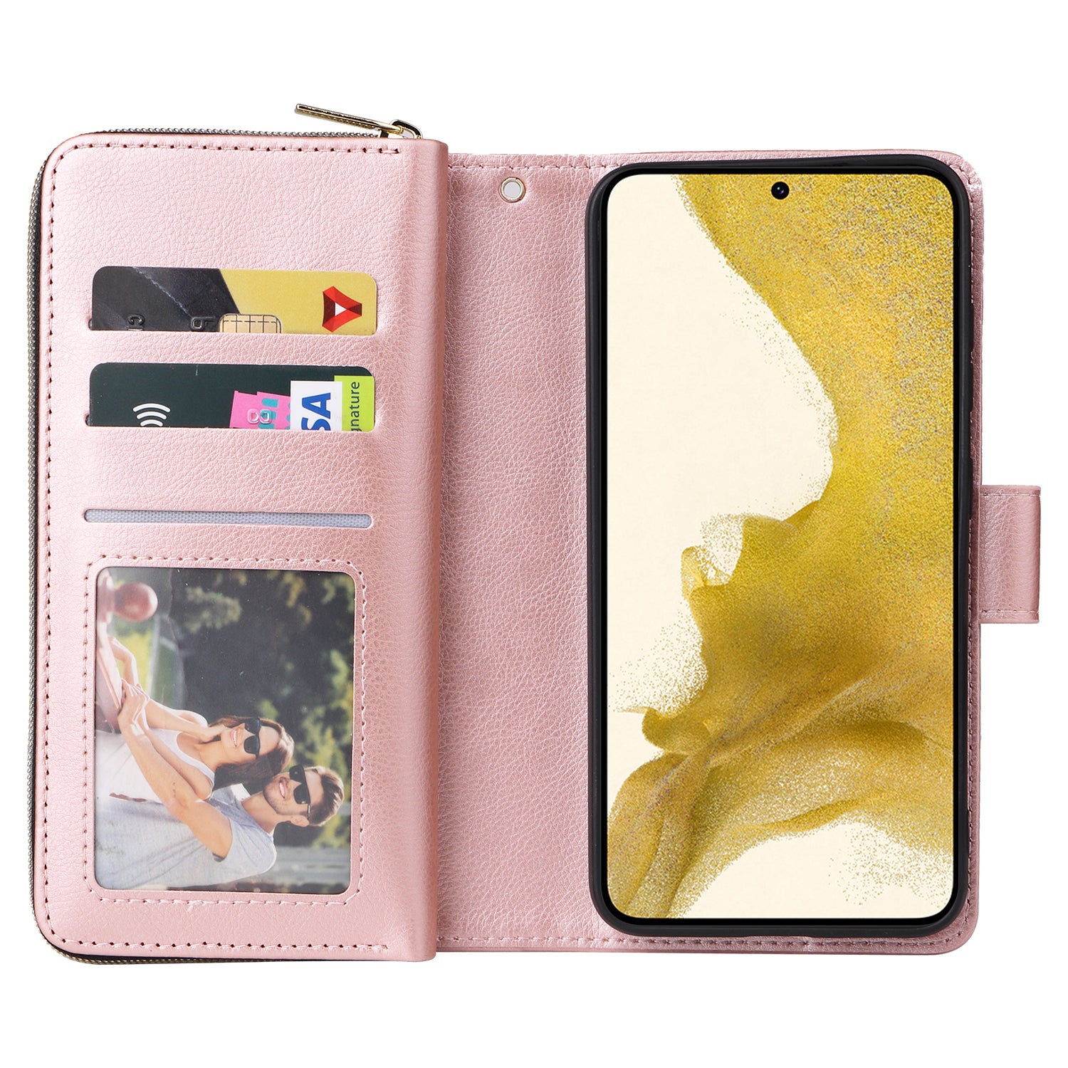 For Samsung Galaxy S23+ Case Zipper Pocket Wallet PU Leather Phone Cover