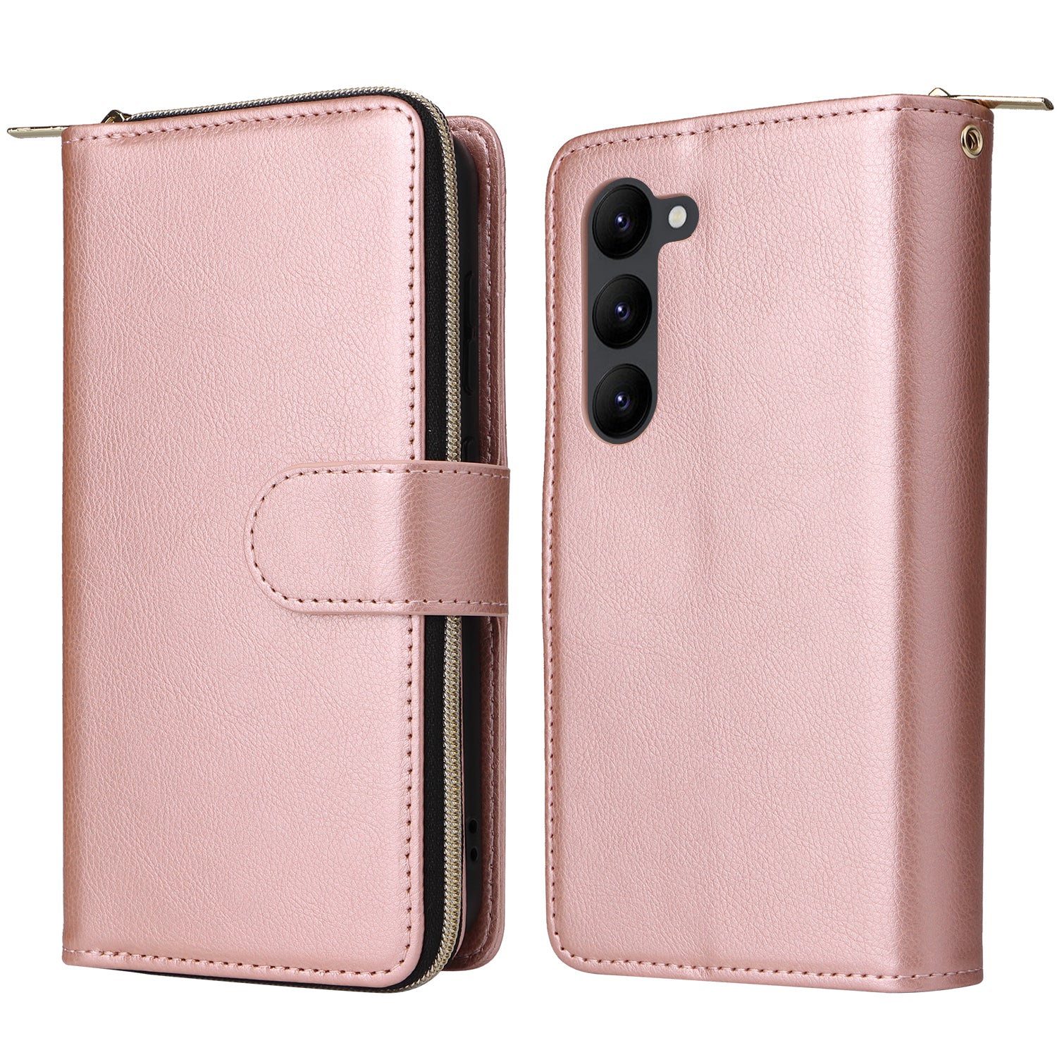 For Samsung Galaxy S23+ Case Zipper Pocket Wallet PU Leather Phone Cover