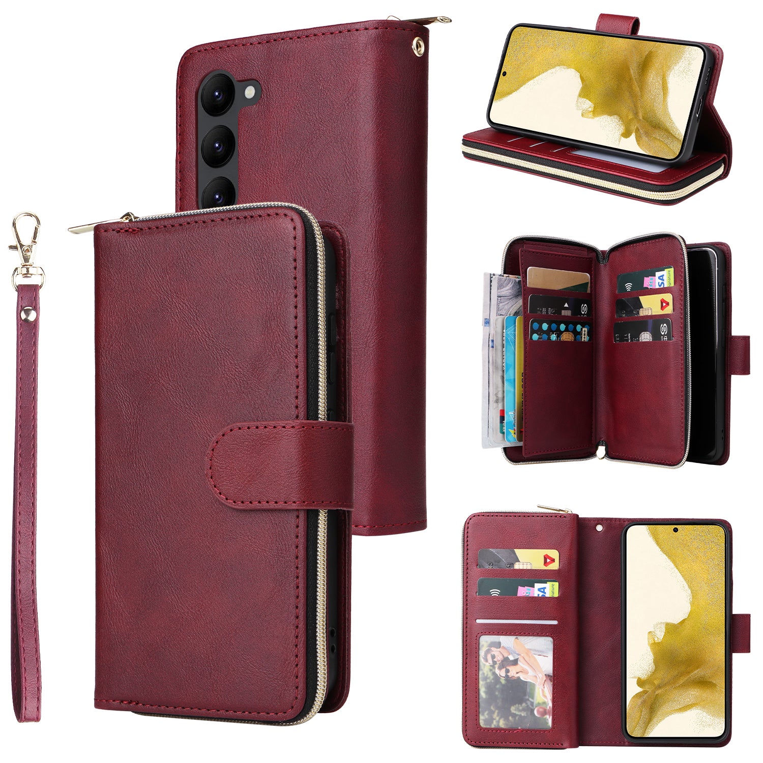 For Samsung Galaxy S23+ Case Zipper Pocket Wallet PU Leather Phone Cover