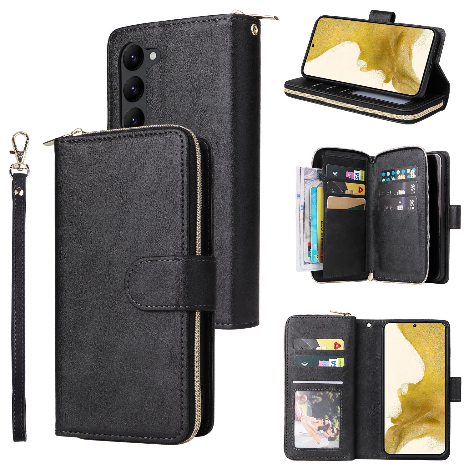 For Samsung Galaxy S23+ Case Zipper Pocket Wallet PU Leather Phone Cover
