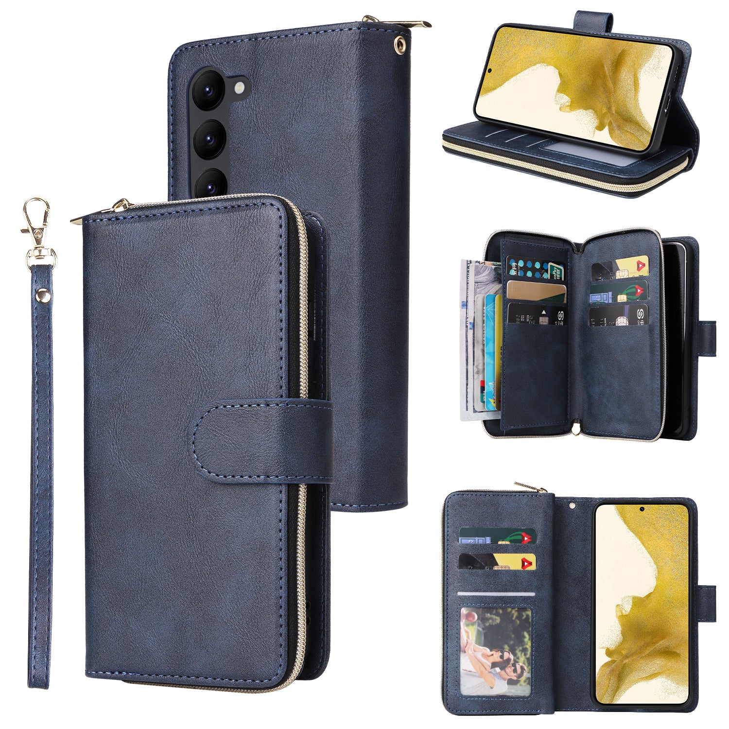 For Samsung Galaxy S23+ Case Zipper Pocket Wallet PU Leather Phone Cover