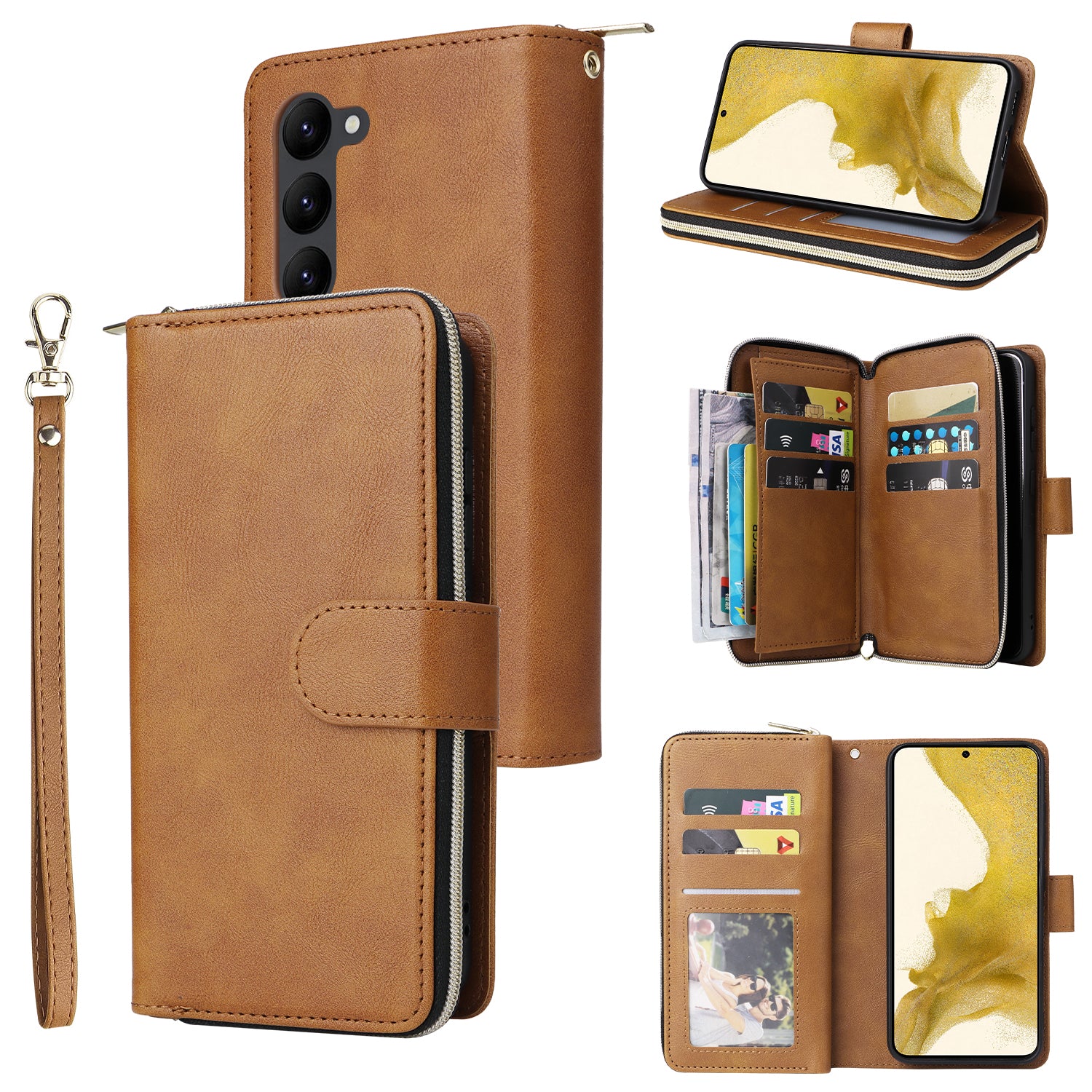 For Samsung Galaxy S23+ Case Zipper Pocket Wallet PU Leather Phone Cover