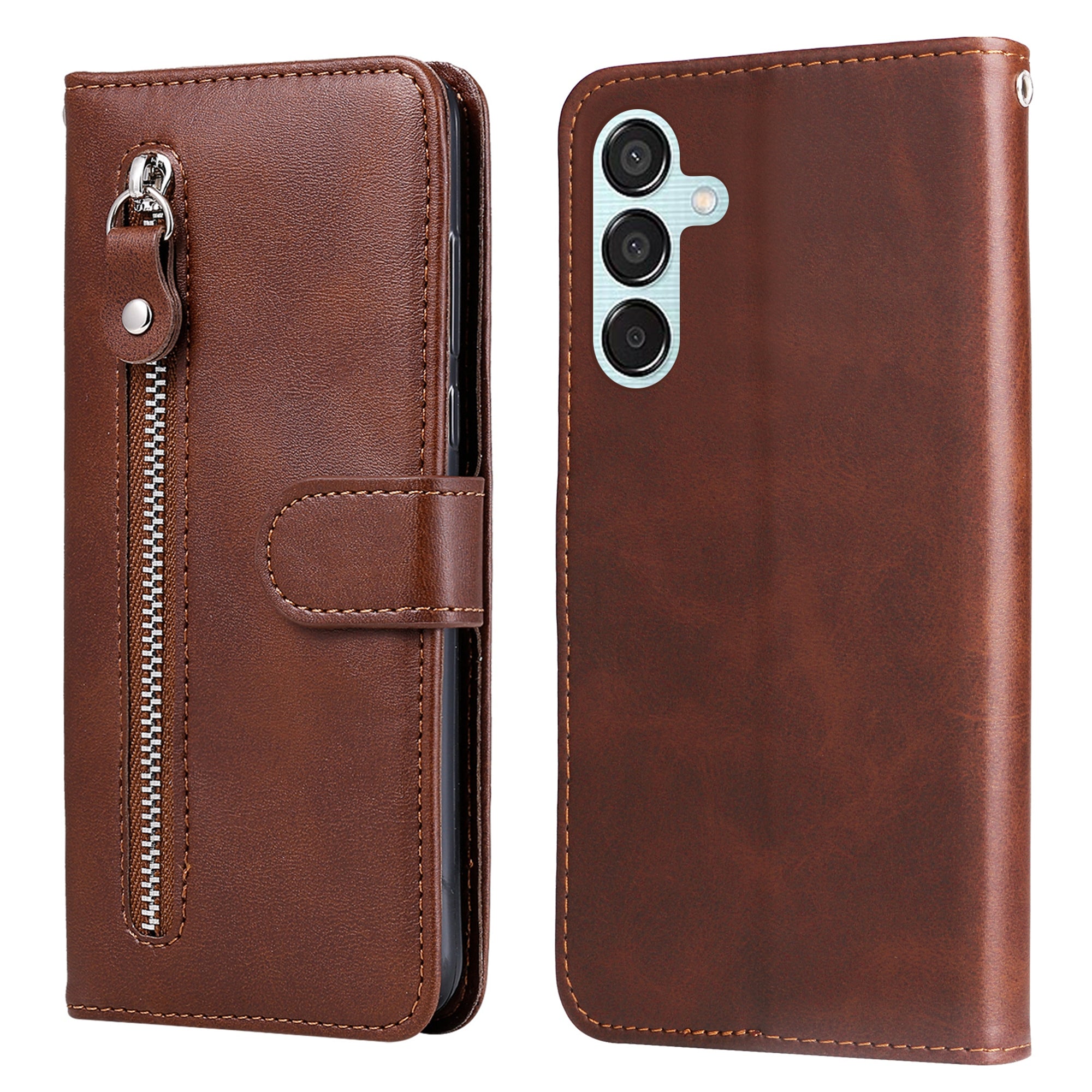For Samsung Galaxy M15 5G / F15 5G Case Calf Texture Zipper Pocket Phone Stand Cover