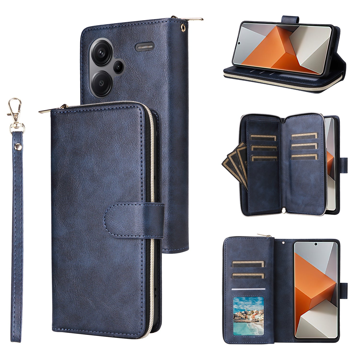 For Xiaomi Redmi Note 13 Pro+ 5G Leather Case Zipper Pocket Phone Cover with 9 Card Slots