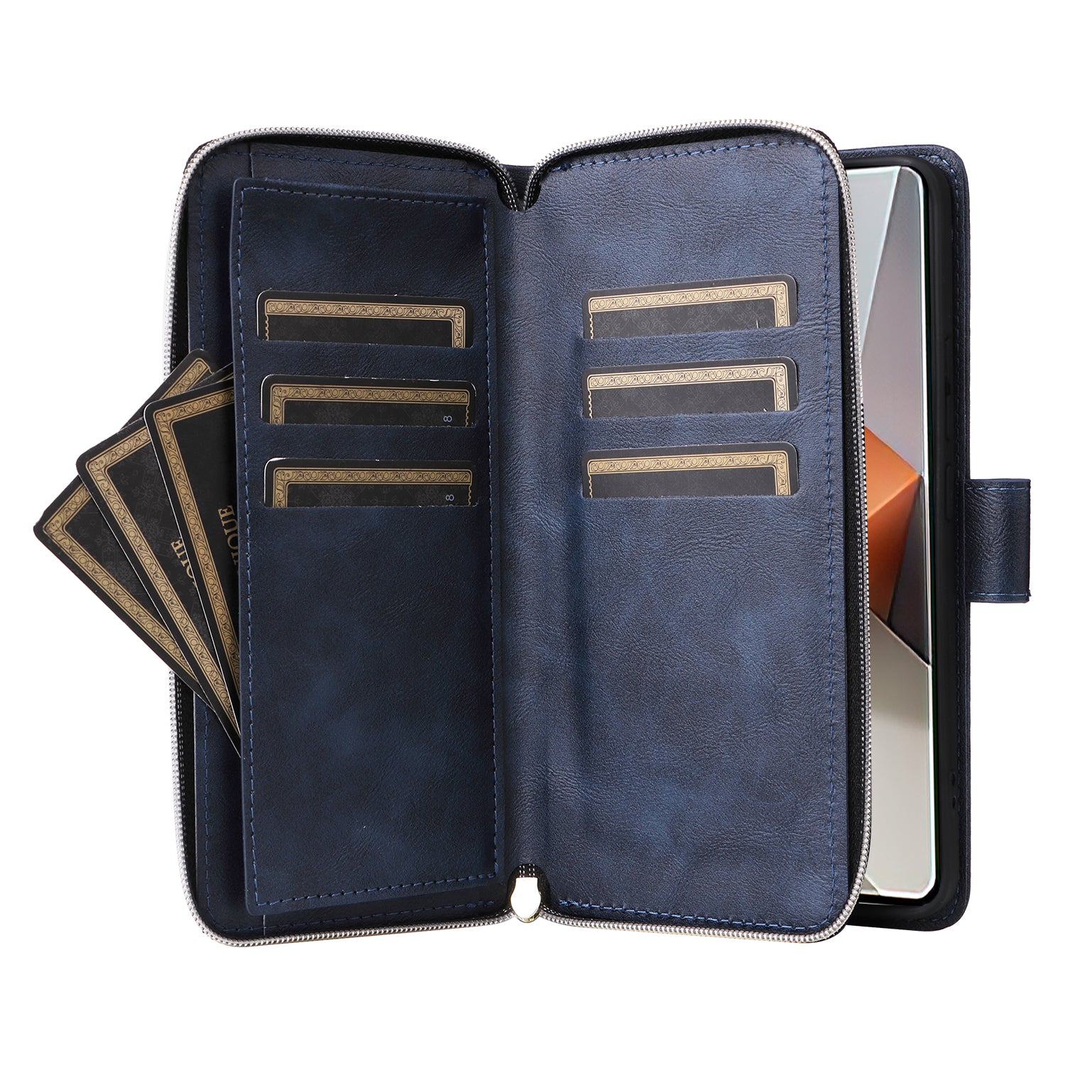 For Xiaomi Redmi Note 13 Pro+ 5G Leather Case Zipper Pocket Phone Cover with 9 Card Slots