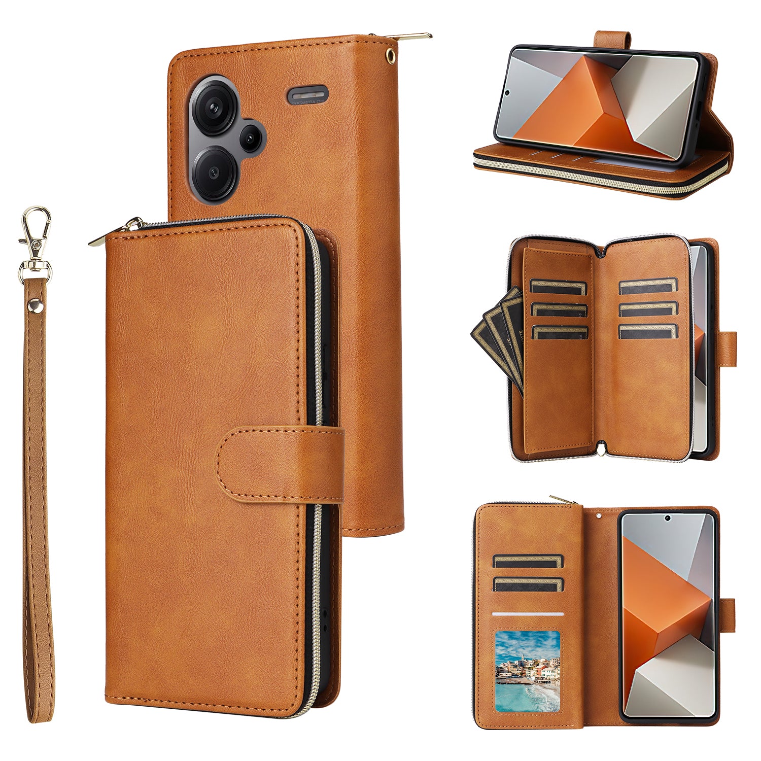 For Xiaomi Redmi Note 13 Pro+ 5G Leather Case Zipper Pocket Phone Cover with 9 Card Slots