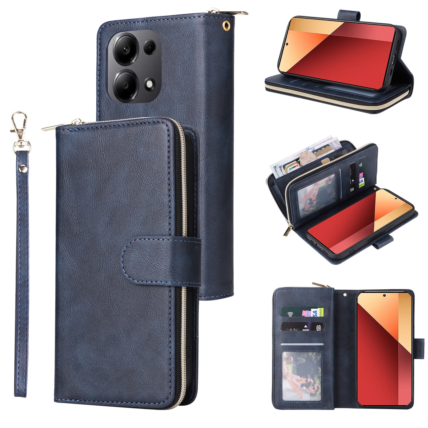 For Xiaomi Redmi Note 13 Pro 4G / Poco M6 Pro 4G Leather Case Zipper Wallet Phone Cover