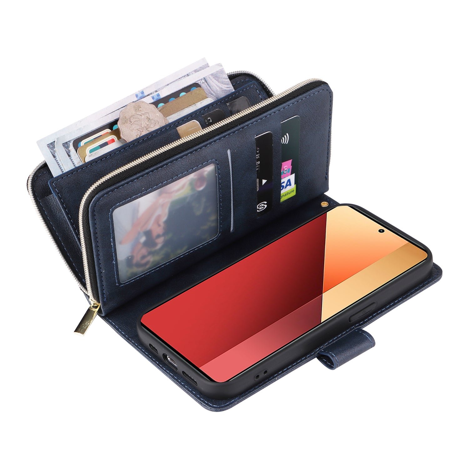For Xiaomi Redmi Note 13 Pro 4G / Poco M6 Pro 4G Leather Case Zipper Wallet Phone Cover