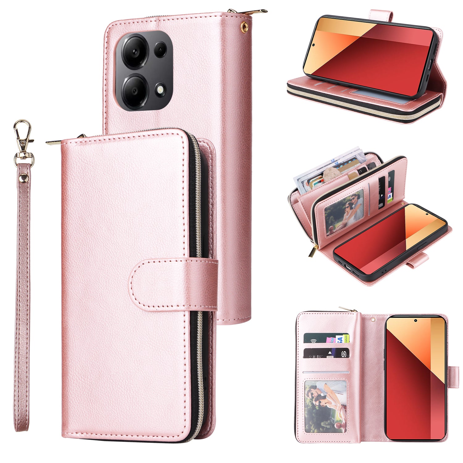 For Xiaomi Redmi Note 13 Pro 4G / Poco M6 Pro 4G Leather Case Zipper Wallet Phone Cover
