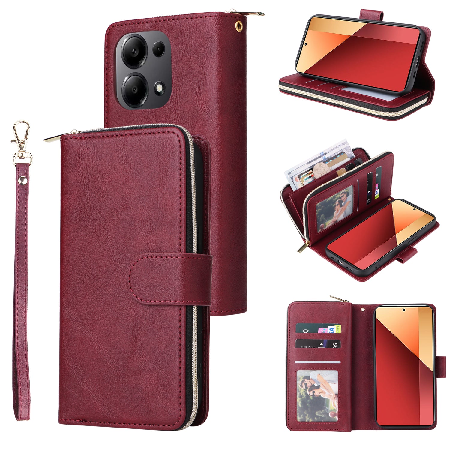 For Xiaomi Redmi Note 13 Pro 4G / Poco M6 Pro 4G Leather Case Zipper Wallet Phone Cover