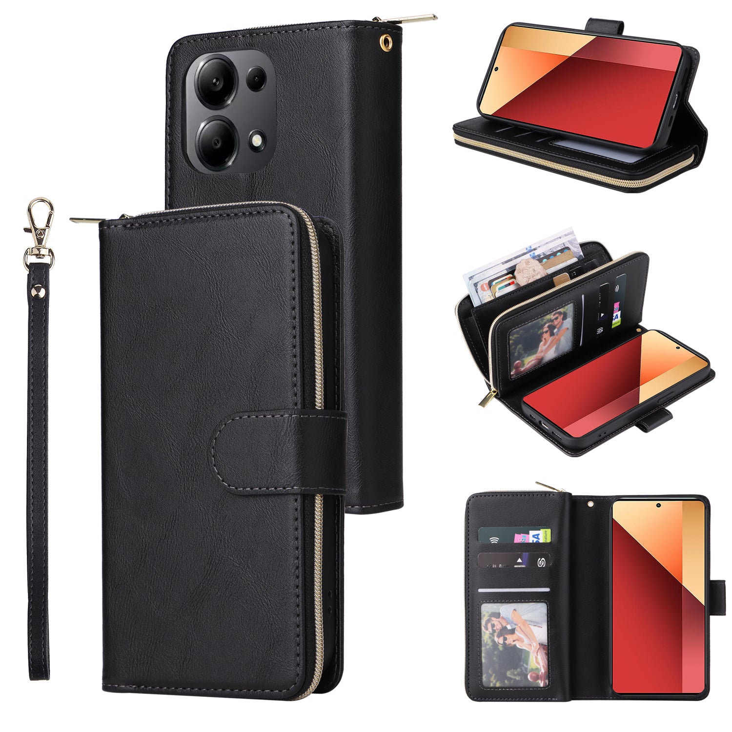 For Xiaomi Redmi Note 13 Pro 4G / Poco M6 Pro 4G Leather Case Zipper Wallet Phone Cover