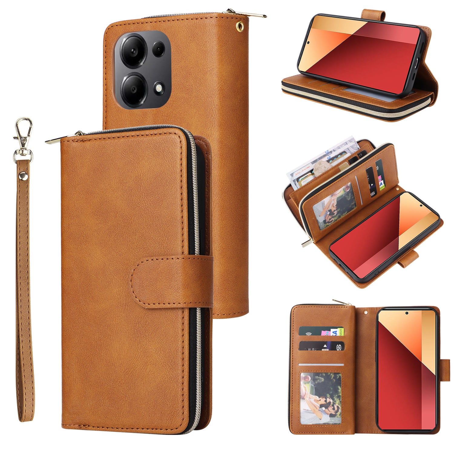 For Xiaomi Redmi Note 13 Pro 4G / Poco M6 Pro 4G Leather Case Zipper Wallet Phone Cover