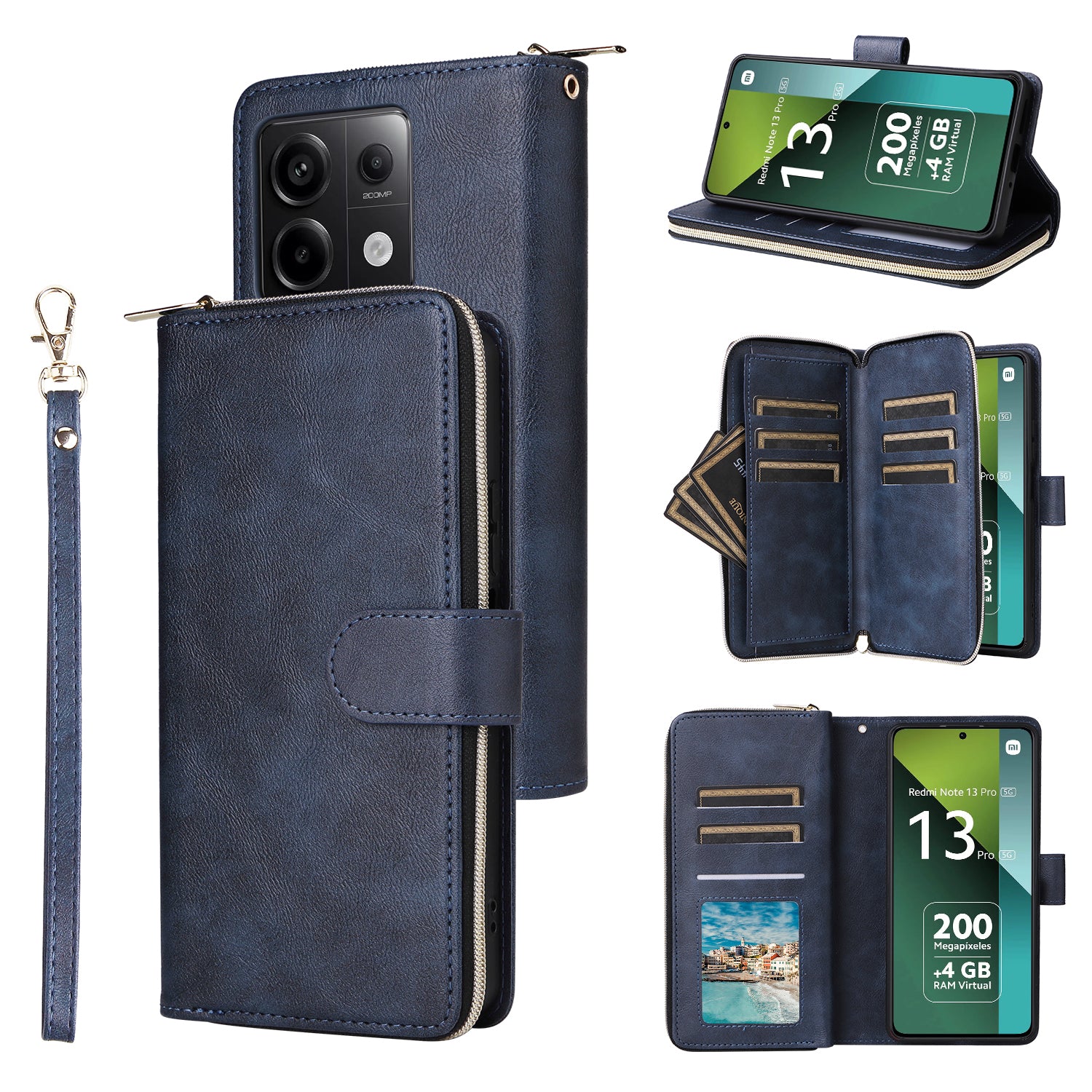 For Xiaomi Redmi Note 13 Pro 5G / Poco X6 5G Case Zipper Pocket Leather Stand Phone Cover