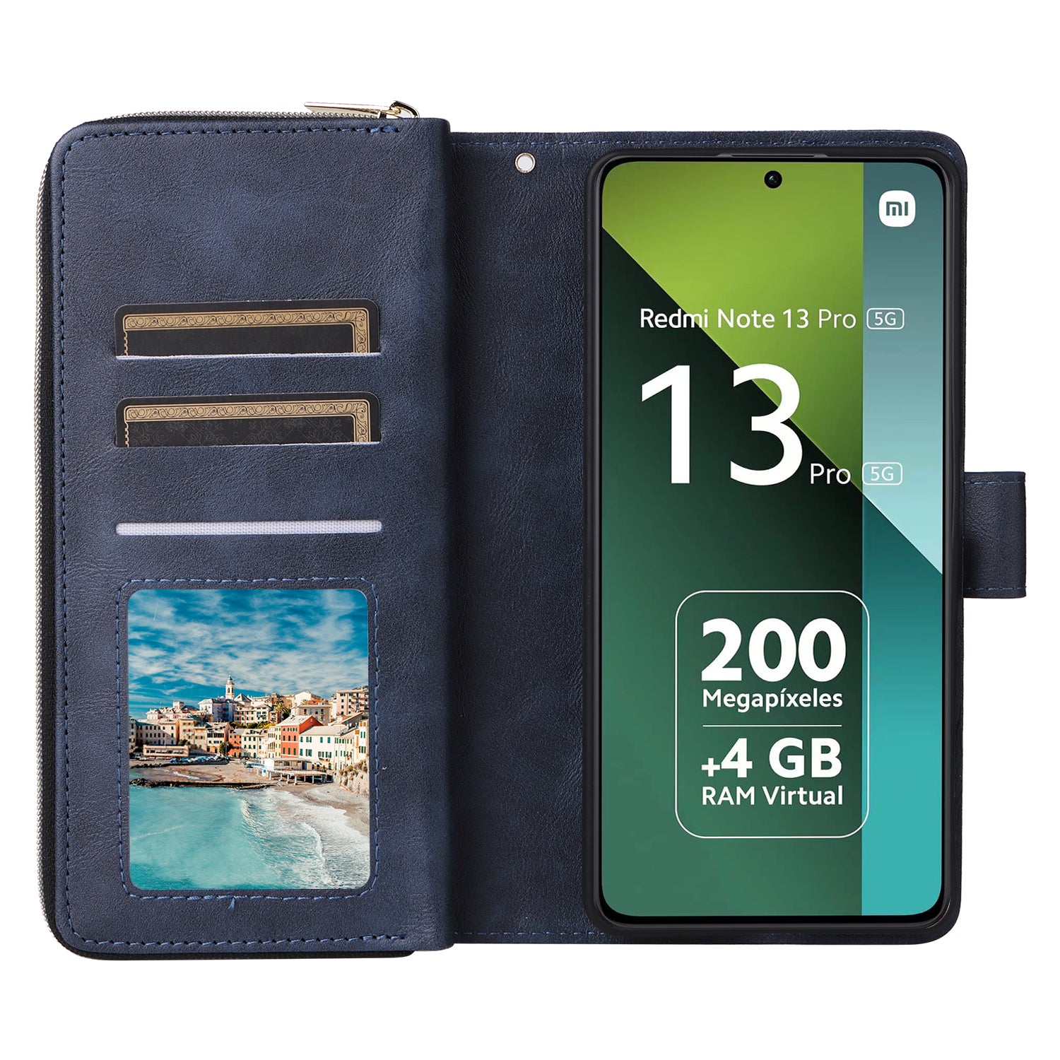For Xiaomi Redmi Note 13 Pro 5G / Poco X6 5G Case Zipper Pocket Leather Stand Phone Cover