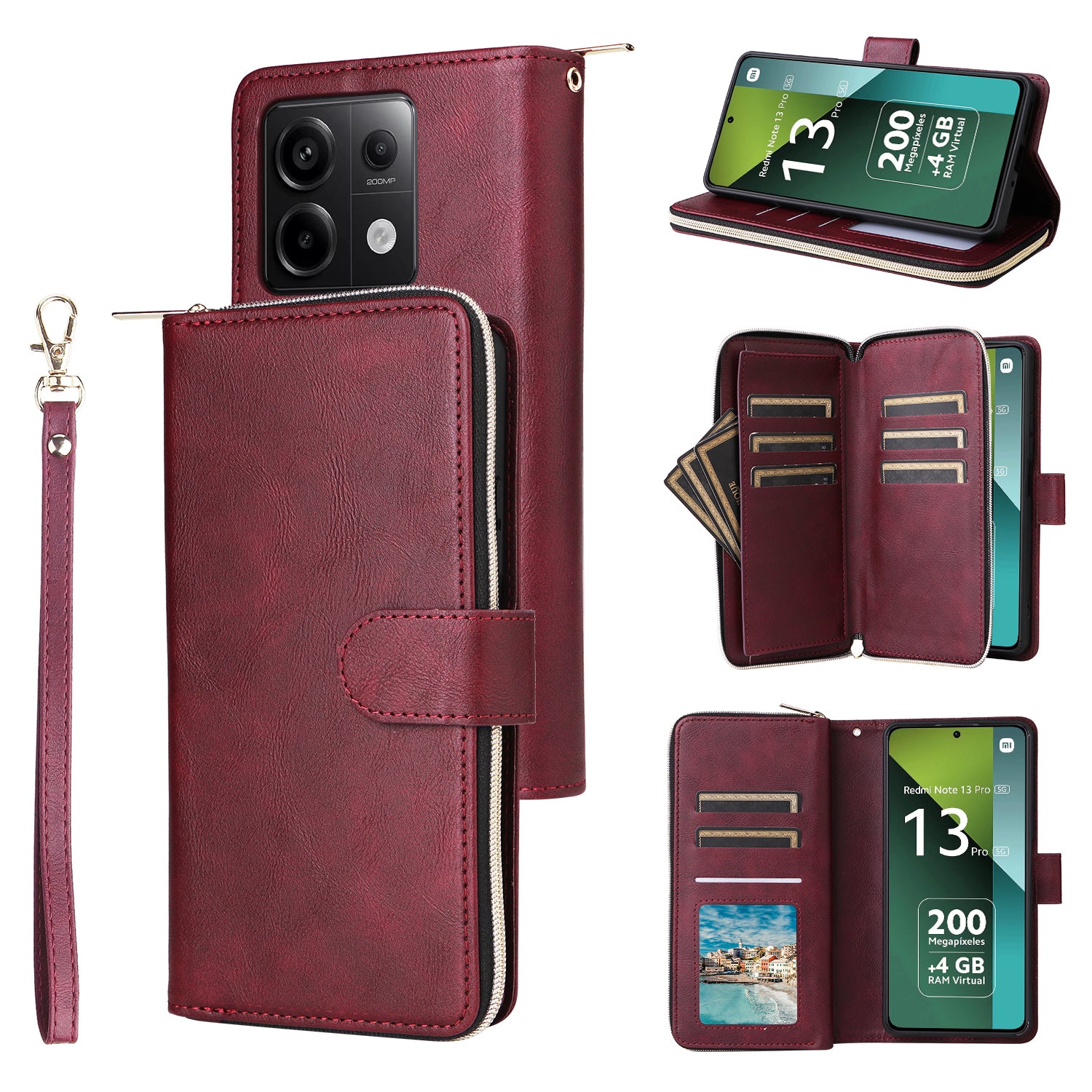 For Xiaomi Redmi Note 13 Pro 5G / Poco X6 5G Case Zipper Pocket Leather Stand Phone Cover