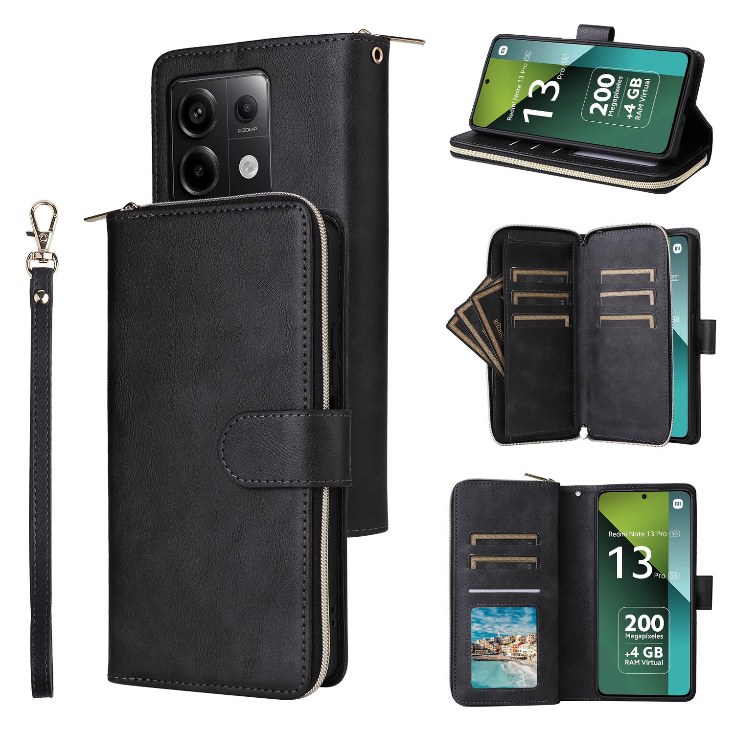 For Xiaomi Redmi Note 13 Pro 5G / Poco X6 5G Case Zipper Pocket Leather Stand Phone Cover